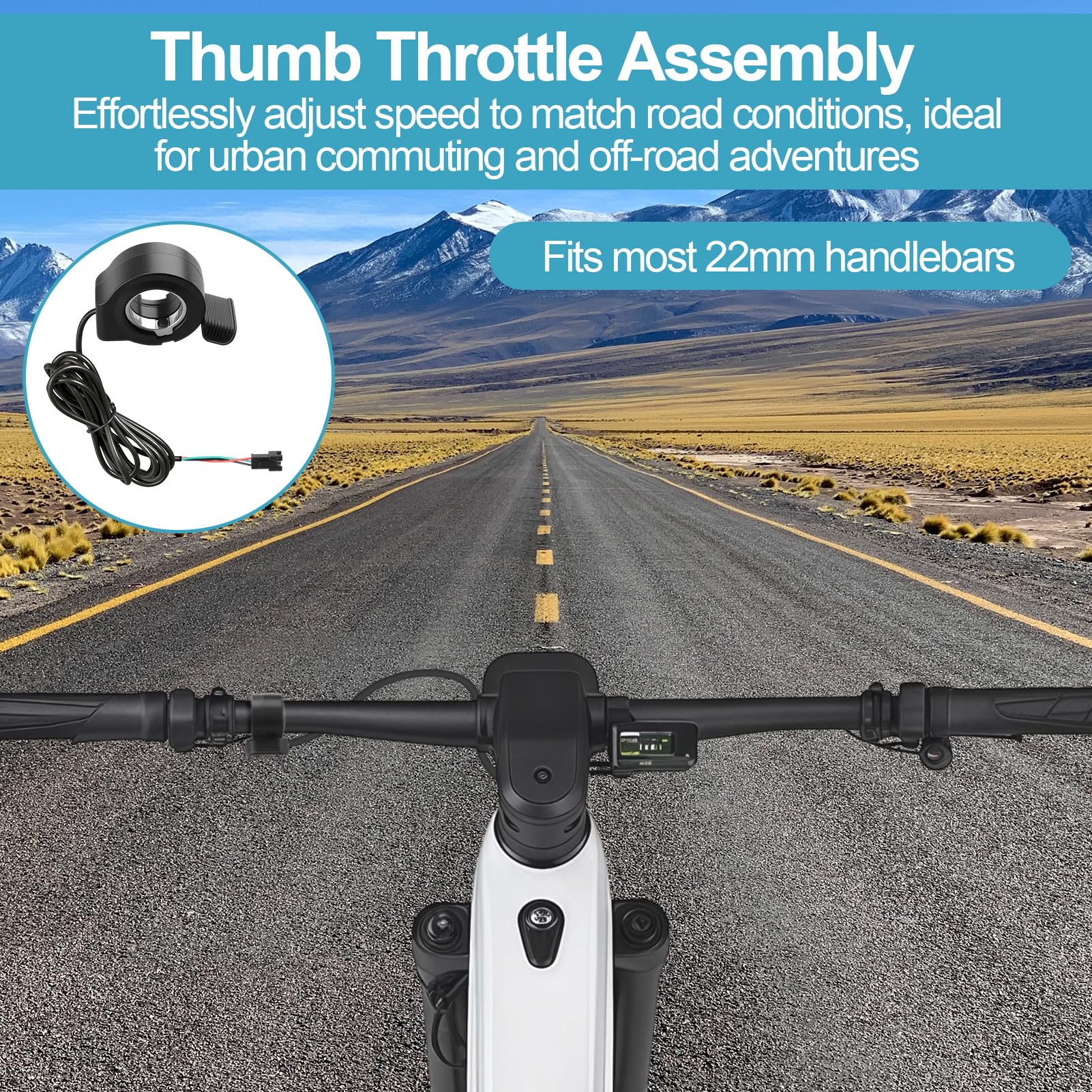Universal Ebike Throttle for Electric Bike Scooter – Waterproof Thumb Accelerator Speed Control for 22mm Handlebar – 3 Pin Replacement Part for 24V-72V E-Bike Conversion Kit (Black) - 5