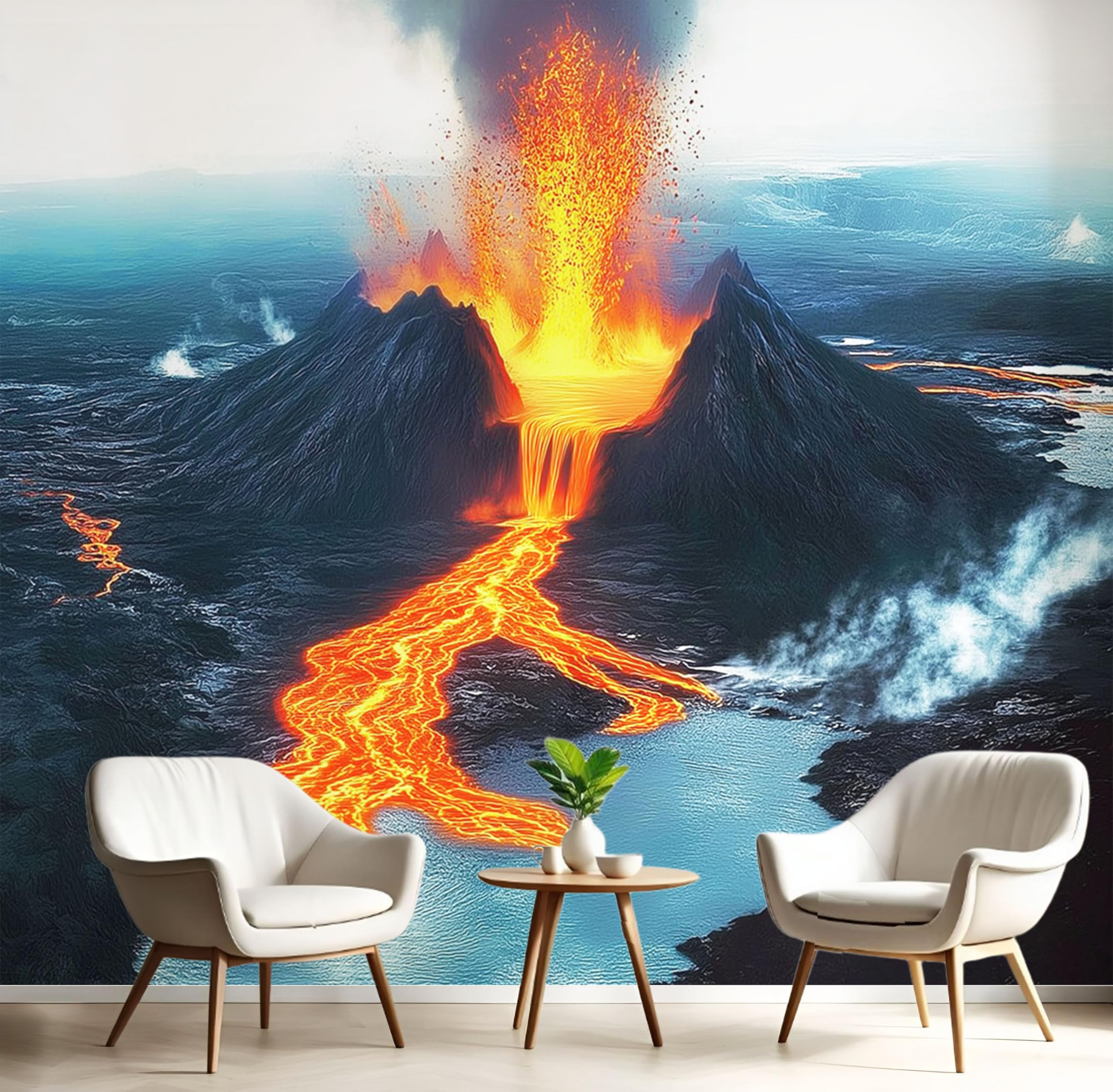Papier peint volcan gris 350x256 cm tapisserie panoramique 3D de salon
