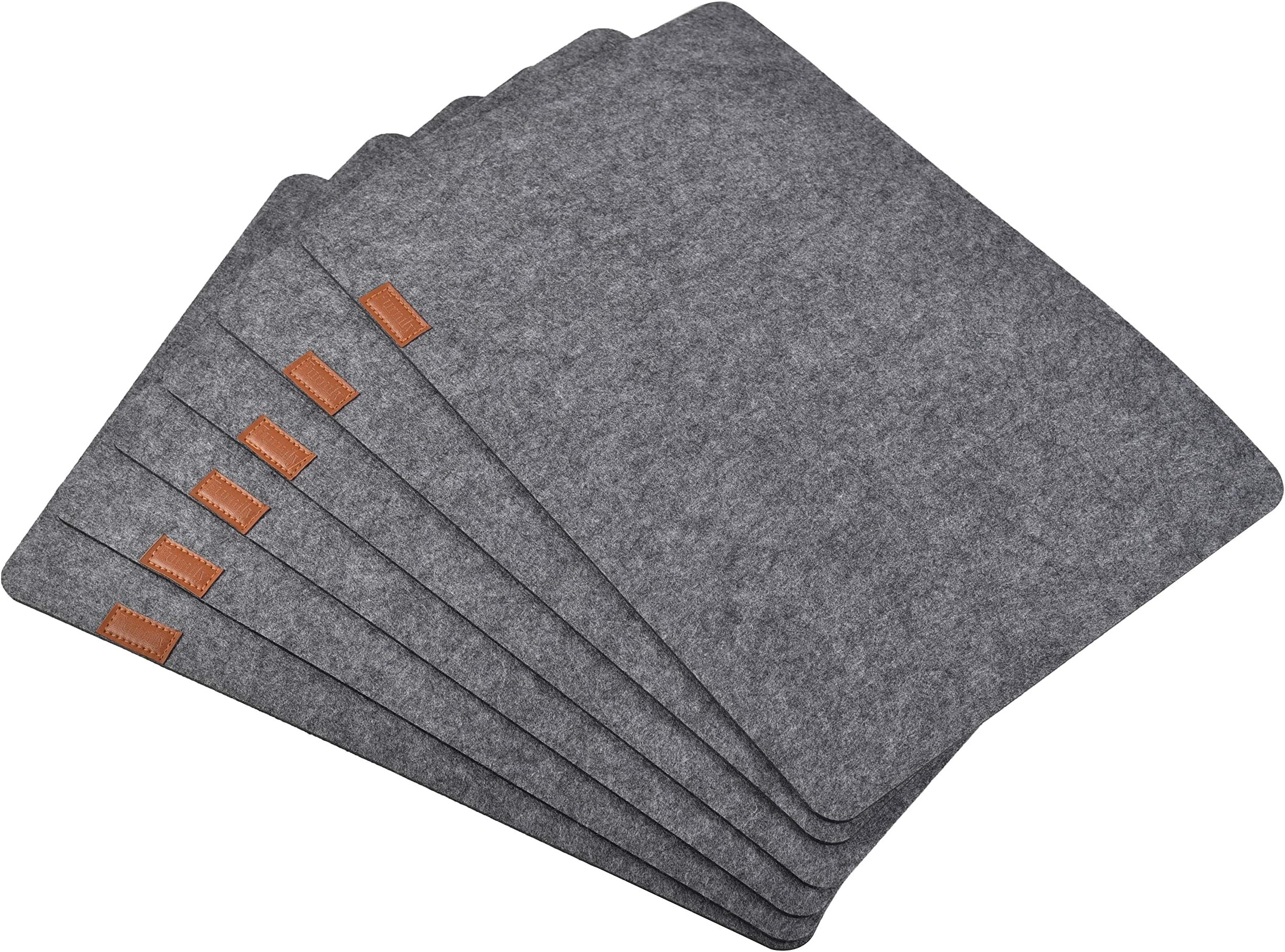 Aonewoe Felt Placemats Set of 6 Absorbent Table Mats Non Slip Heat Resistant Place Mats for Wood Table(Grey)