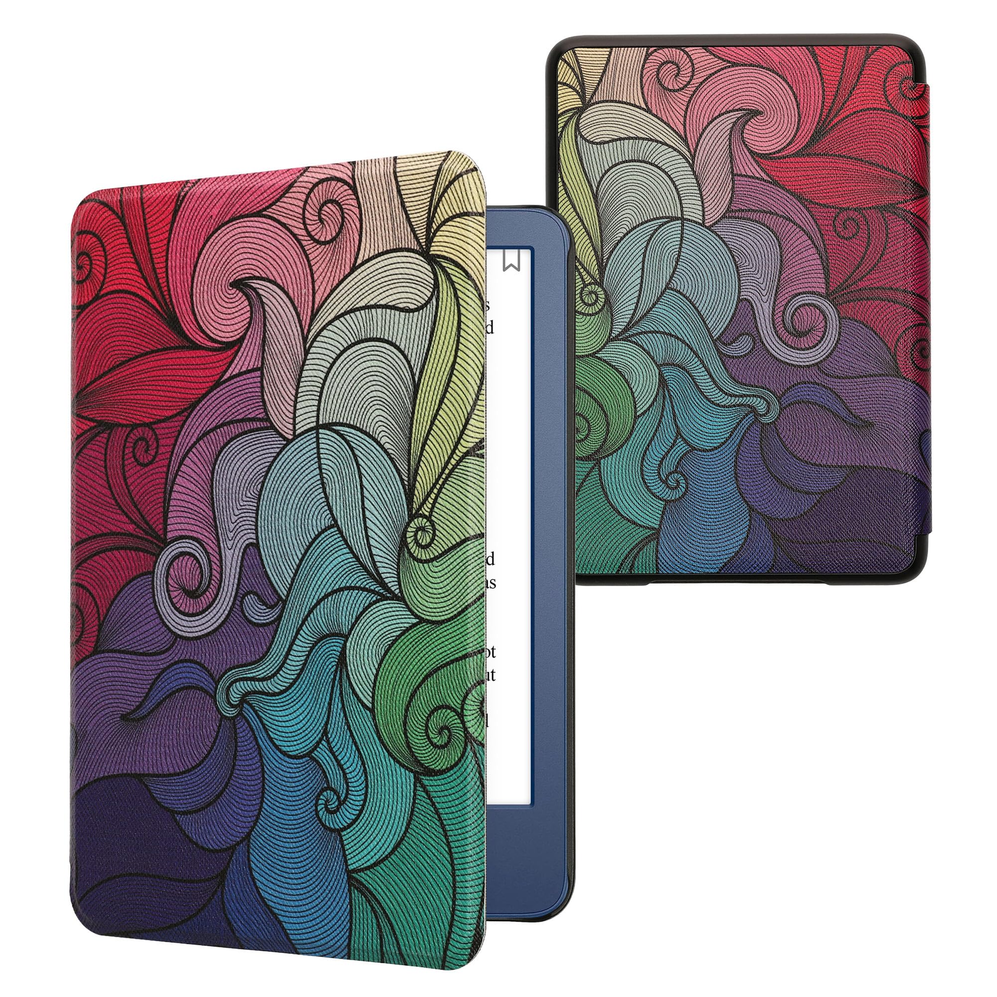 kwmobile Étui Compatible avec Amazon Kindle (2022/2024) Coque - Étui à Rabat magnétique Tablette eReader Similicuir - Fuchsia-Bleu-Vert
