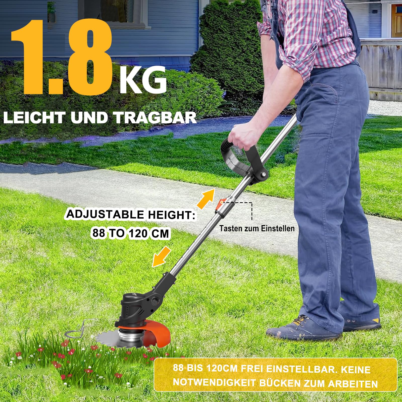 Rasentrimmer Mit Akku Für Kompatibel Makita Akku Rasentrimmer | Akku Rasentrimmer Mit 5 Arten Klingen Und 2x 4.0Ah Akku, Akku Freischneider Höhere Effizienz, längere Laufzeit,Leicht 1.8kg