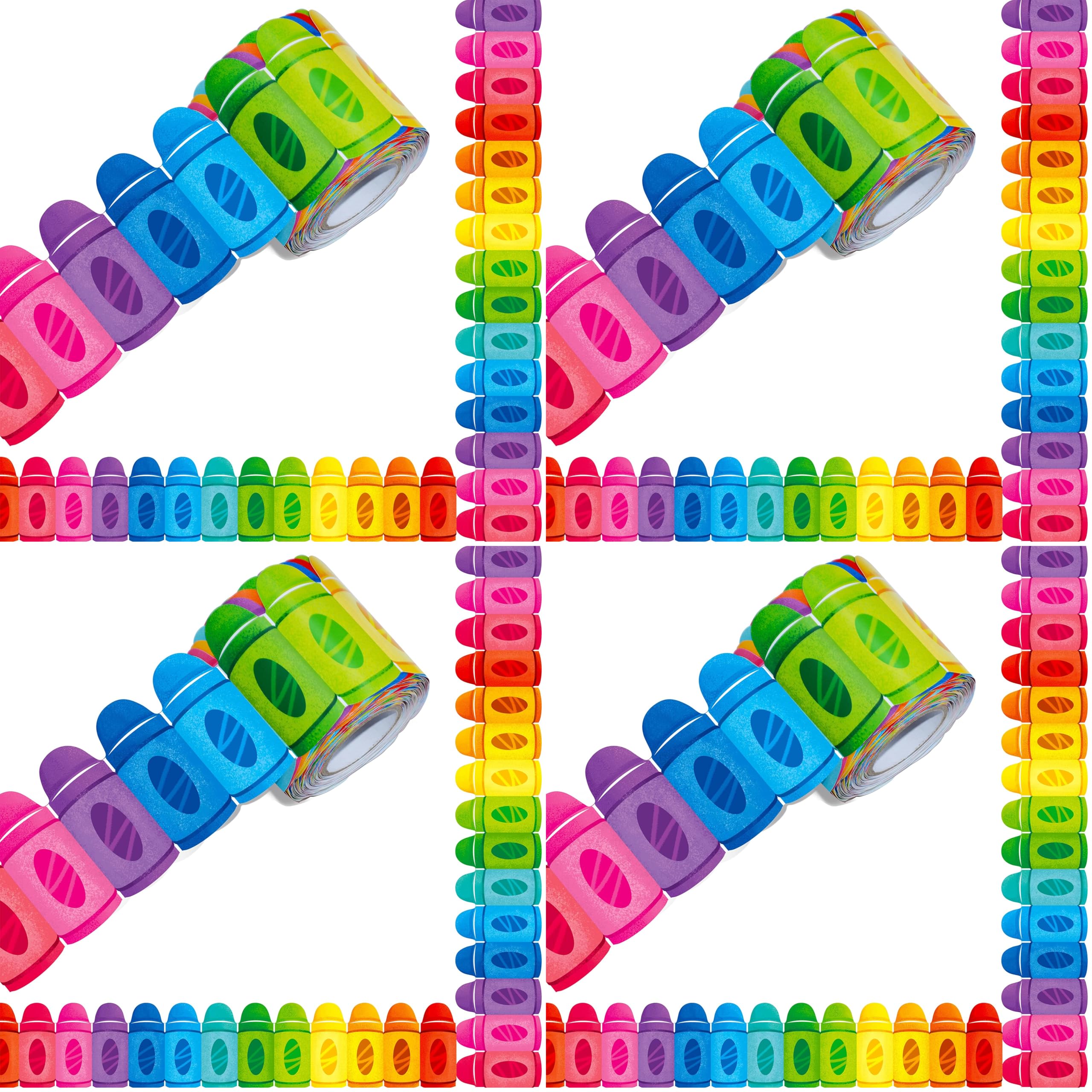 ERKE 60 Feet Bulletin Board Borders, Colorful Crayon Die-Cut Rolled Border Trim Decoration Borders for School, Classroom &amp; Offices (Pack of 4)