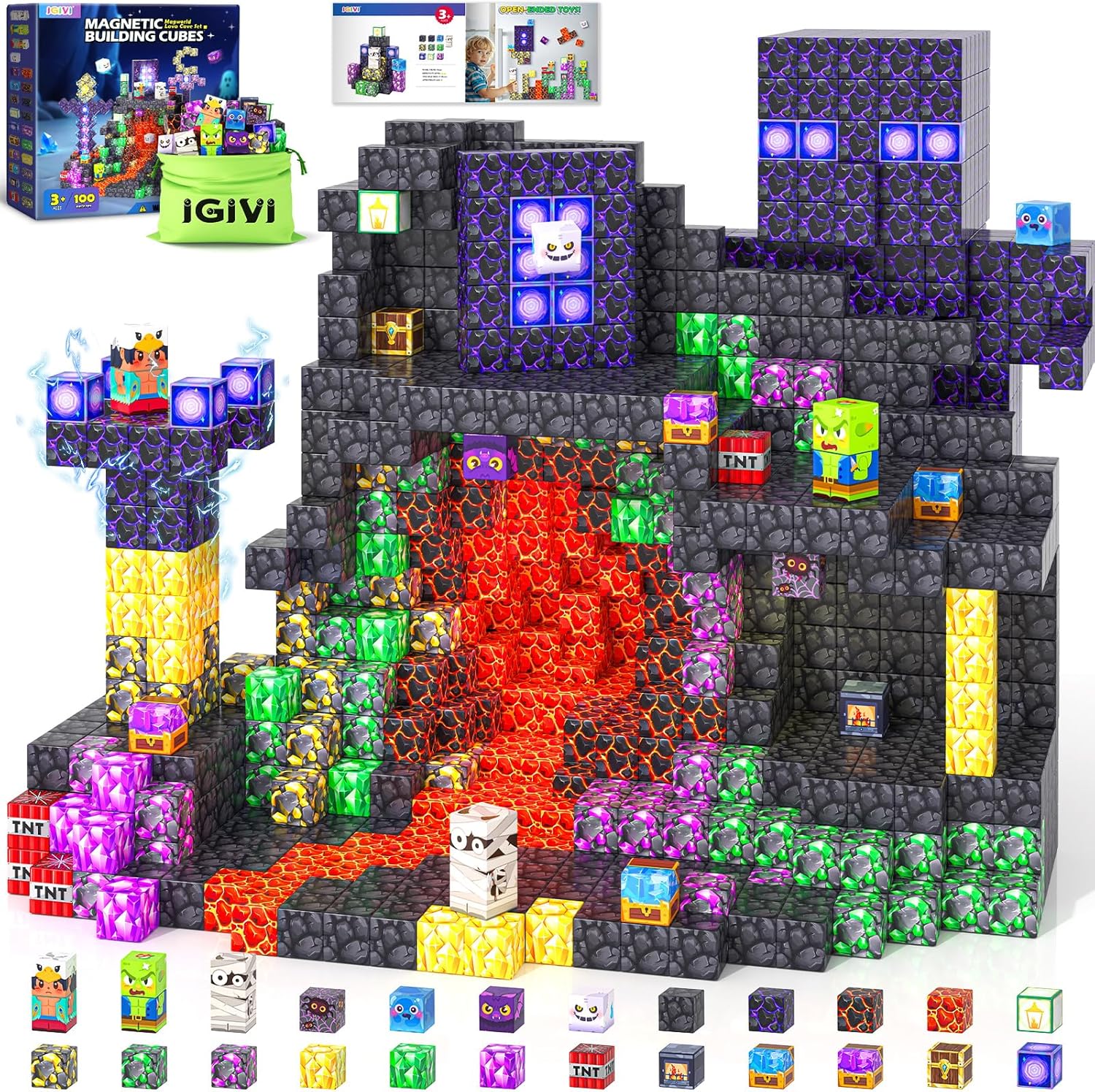 Magnetic Blocks - Build Mine Magnet World, STEM Magnetic Building Blocks for Kids Ages 4-6 6-8 8-12, Building Toys Games for Boys Girls Ages 3+, Birthday Toys Gifts for Kids Toddlers 0.8 Inch Mine Portal