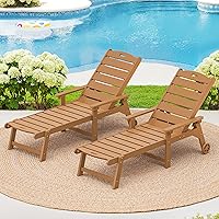LUE BONA HDPS Outdoor Chaise Lounge Chairs Set of 2 with Wheels, 5 Positions Adjustable Teak Poolside Patio Loungers, 3-Year Warranty