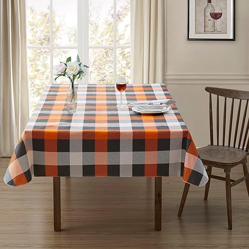 Miniatura 2 de Serafina Home Mantel de vinilo de Halloween vinilo PEVA con mantel de respaldo de franela reutilizable (cuadros, 60 x 90 pulgadas)