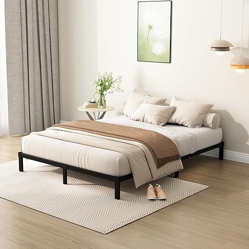 Miniatura 4 de Base de cama King de 9 pulgadas, plataforma de metal resistente de perfil bajo, no necesita somier, fácil de montar, sin ruido, color negro