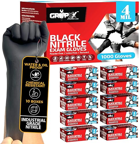 Guantes desechables de nitrilo negro, sin látex y sin polvo, guantes de goma de 4 mil, para limpieza, cocina, mecánicos (XS-XXL)