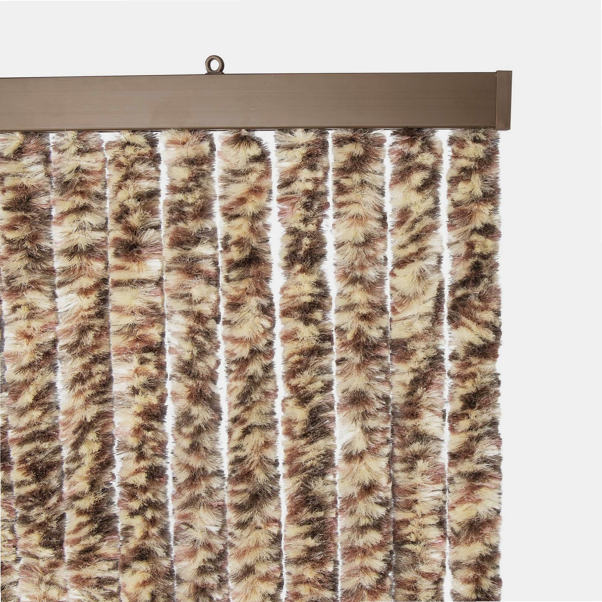 WERKA PRO Rideau Chenille Marron et Beige - 120 x 220 cm - Protection Contre Insectes et Poussière - Tringle Ajustable et Anneaux de Suspension - Fibres Synthétiques Anti Effilochage