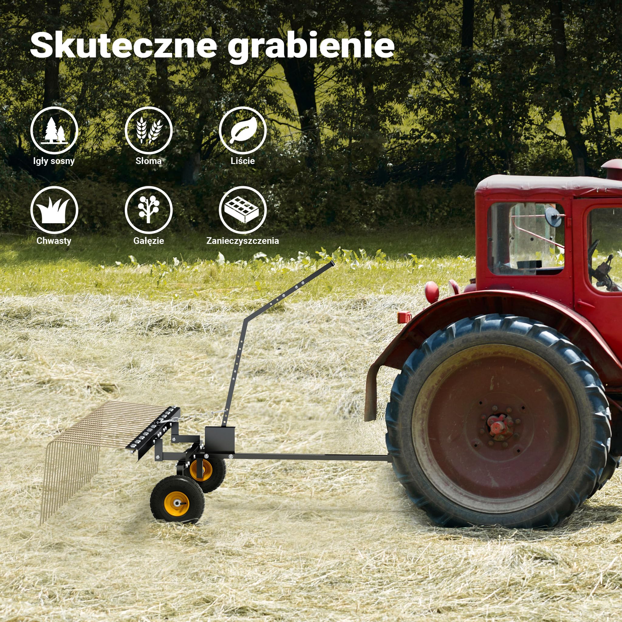 Wiltec Aerator do traktorka kosiarki o szerokości roboczej 148 cm ze stali gabie do usuwania mchu i grabienia liści do kosiarek traktorków ATV