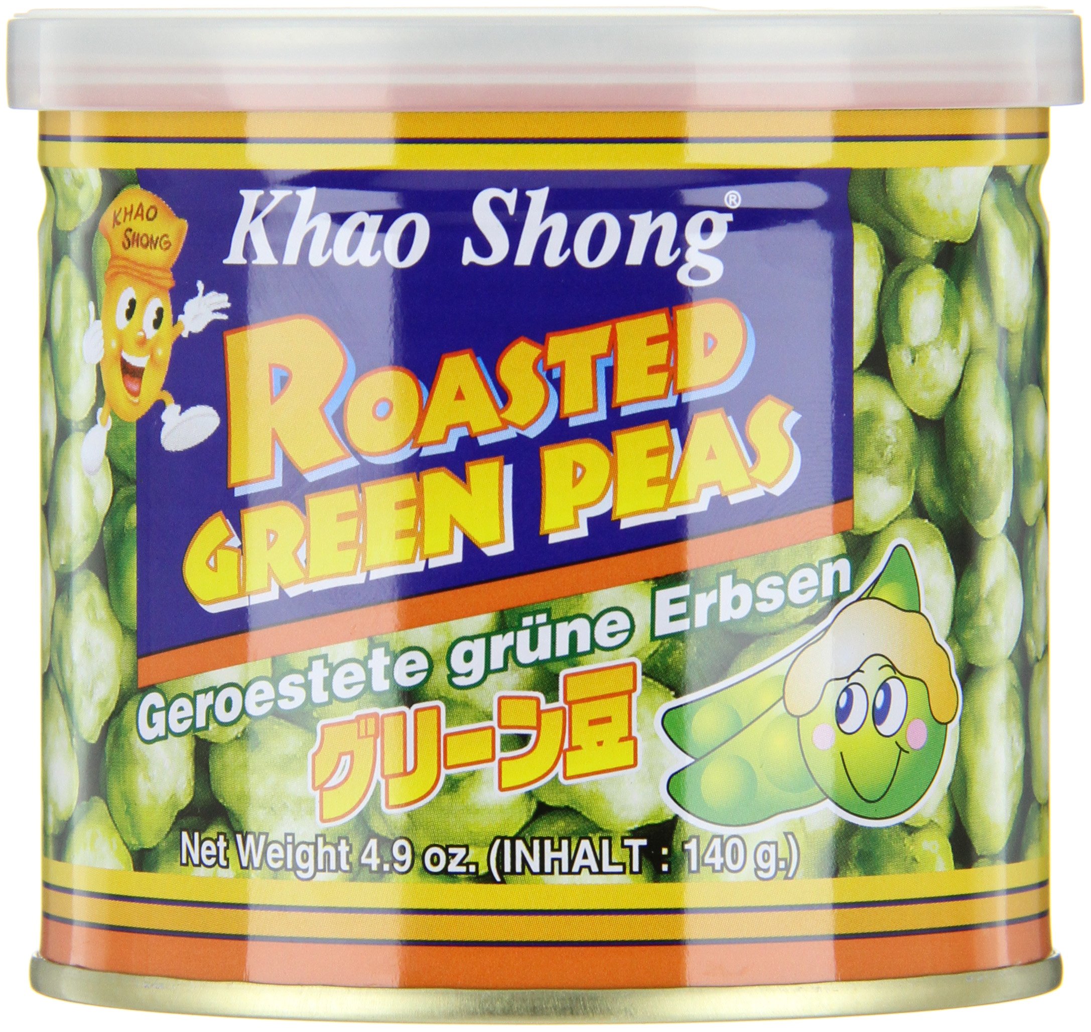 Khao Shong piselli verdi tostati con Wasabi, piselli croccanti in accappa, alternativa più povera di grassi alle noci, affilatura media, barattolo da 8 x 140 g