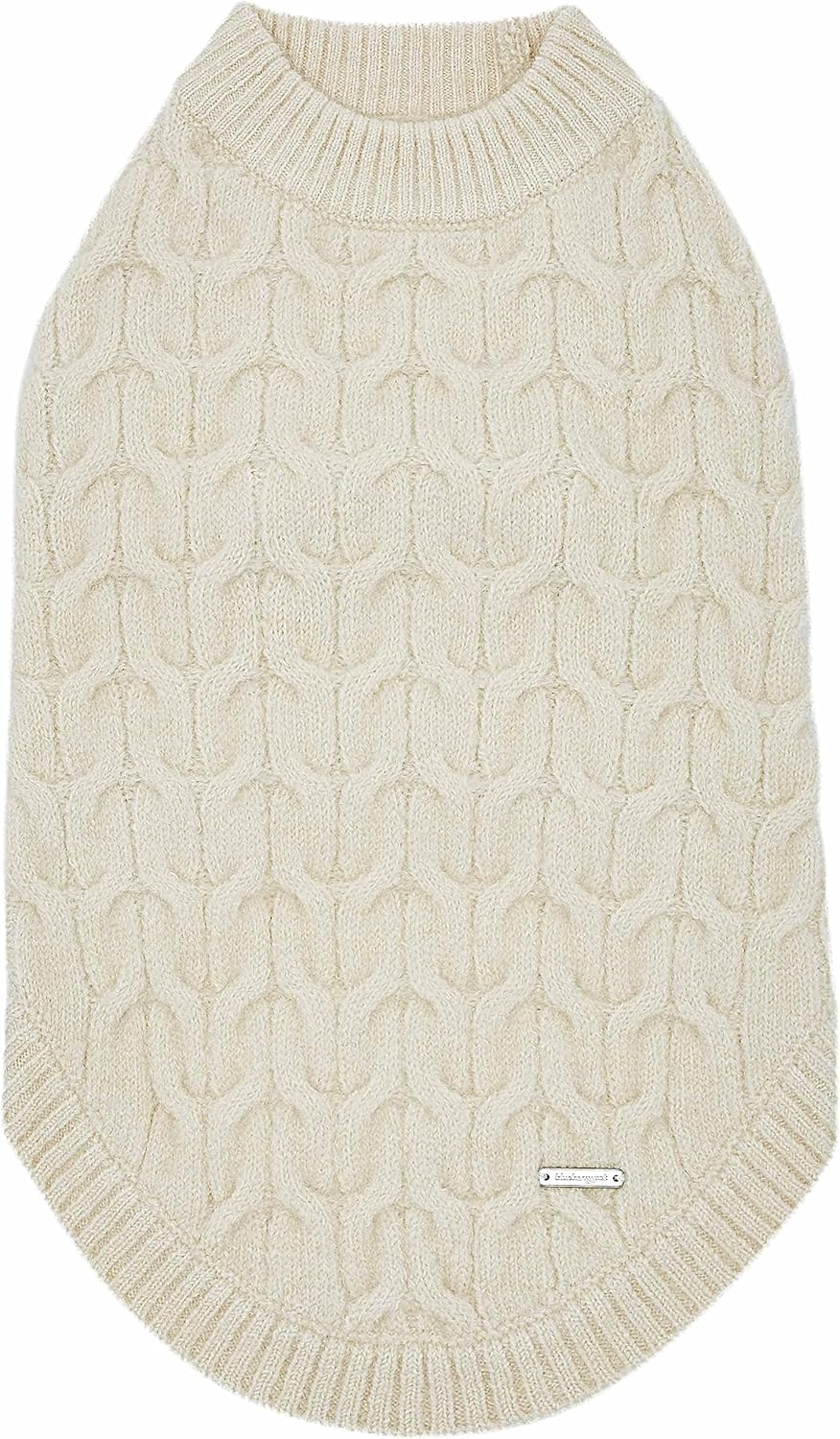 Blueberry Pet Classic Fuzzy Textured Knit Pullover Crew-Neck Dog Sweater in Ivory, Back Length 20″, Pack of 1 Clothes for Dogs