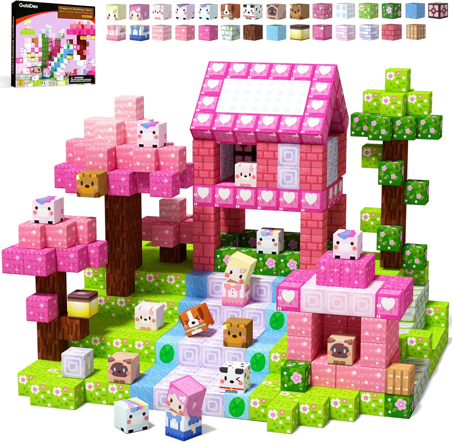 GobiDex 100PCS Magnetic Blocks Kid Building Toys for 3+ Years Old Girls, Upgraded STEM Sensory Gifts for Princess, Kids Magnets Game for Toddler