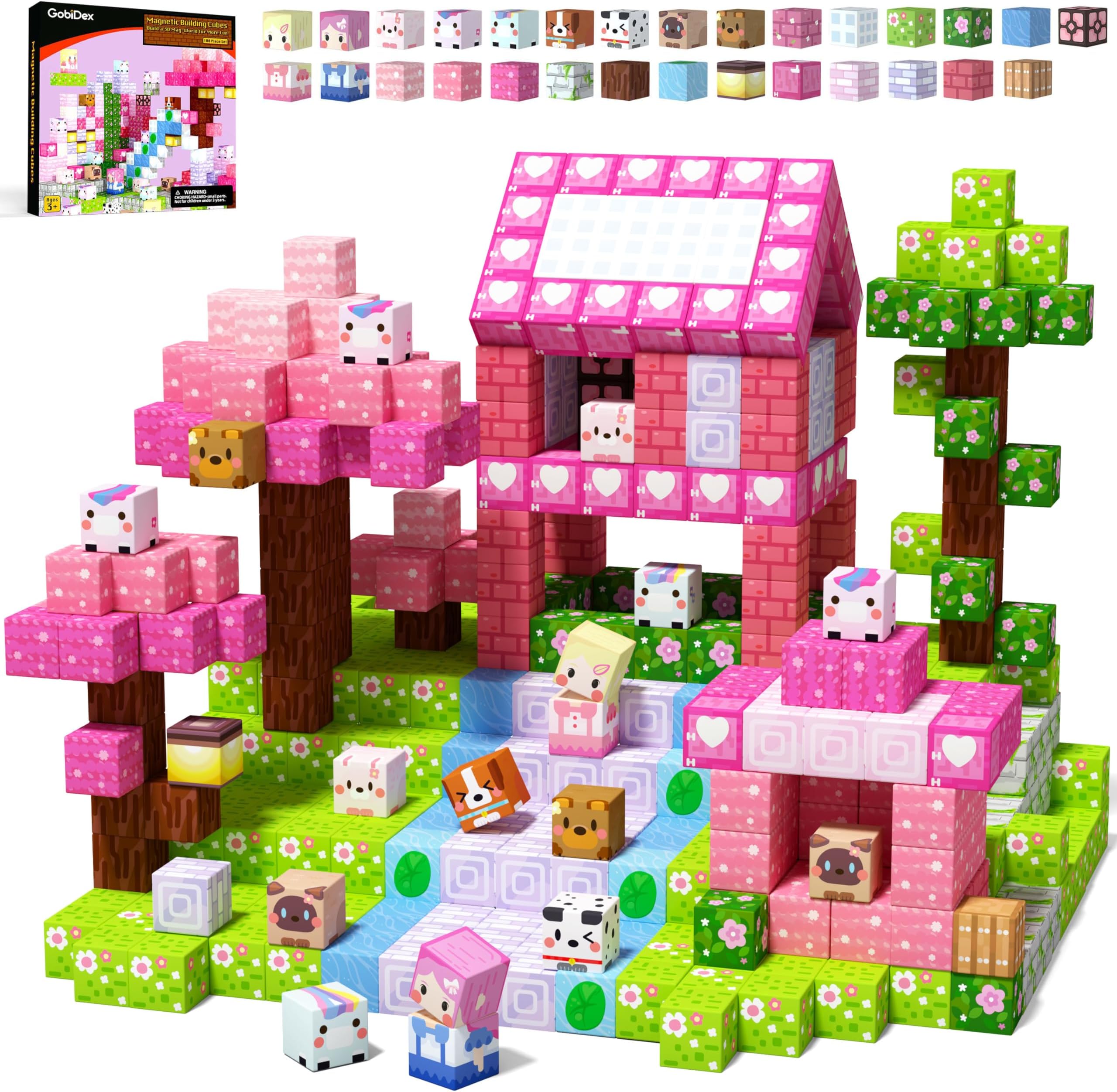 GobiDex 100PCS Magnetic Blocks Kid Building Toys for 3+ Years Old Girls, Upgraded STEM Sensory Gifts for Princess, Kids Magnets Game for Toddler