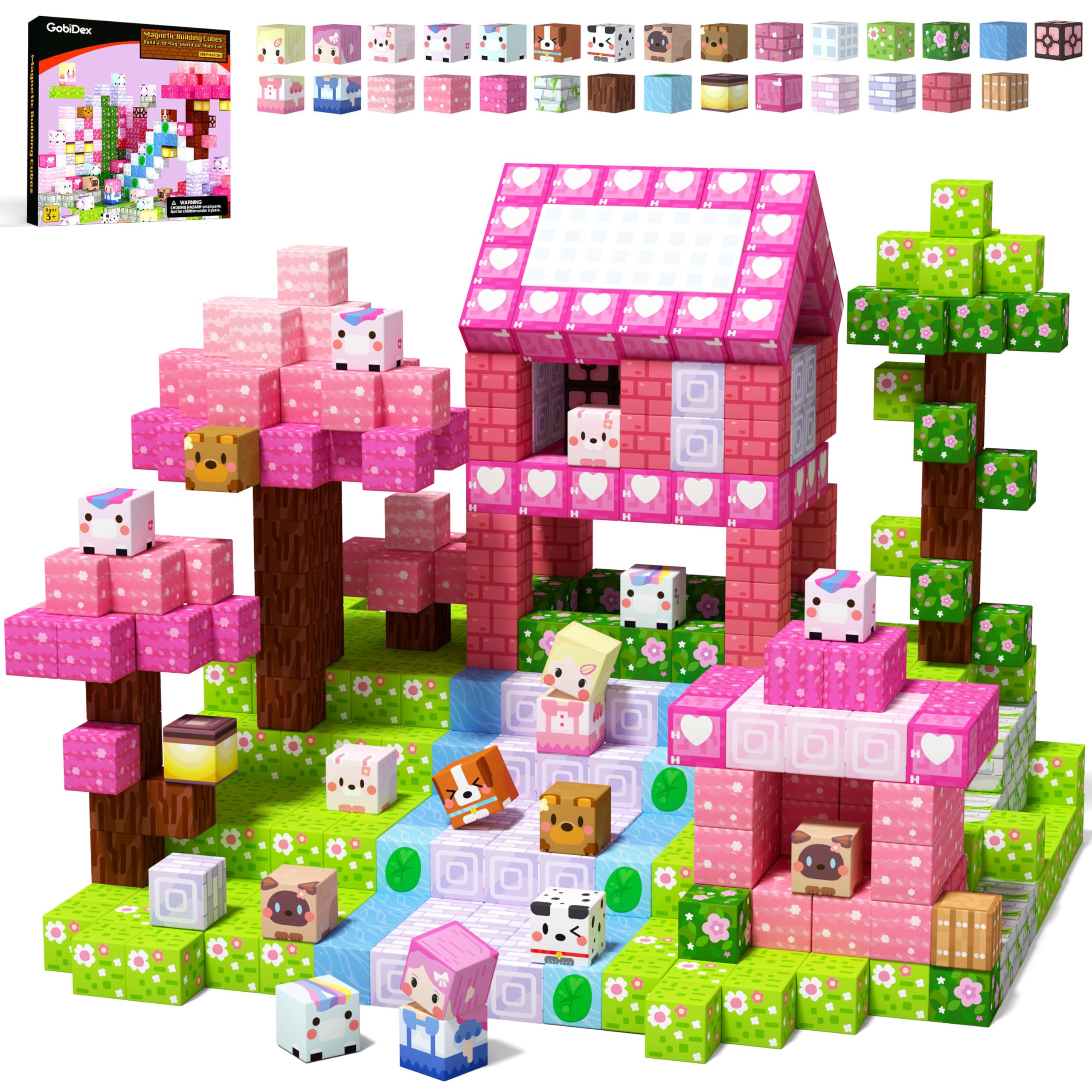 100PCS Magnetic Blocks Kid Building Toys for 3+ Years Old Girls, Upgraded STEM Sensory Gifts for Princess, Kids Magnets Game for Toddler