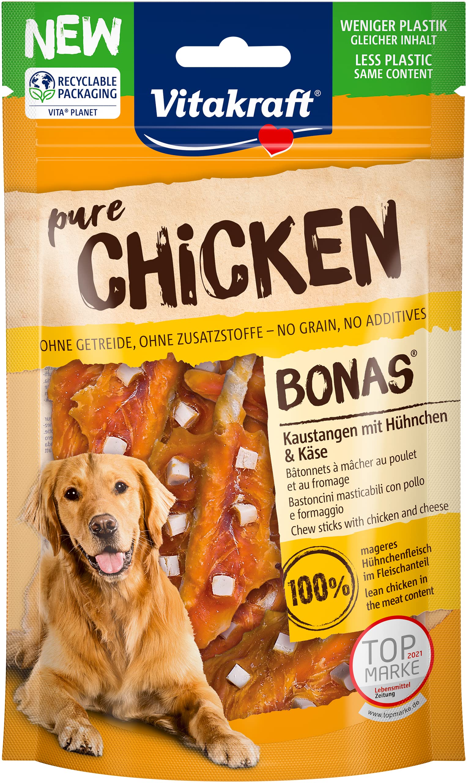 Vitakraft Meaty Dog Snack Chicken Bonas Chew Sticks Chicken and Cheese (1 x 80 g)