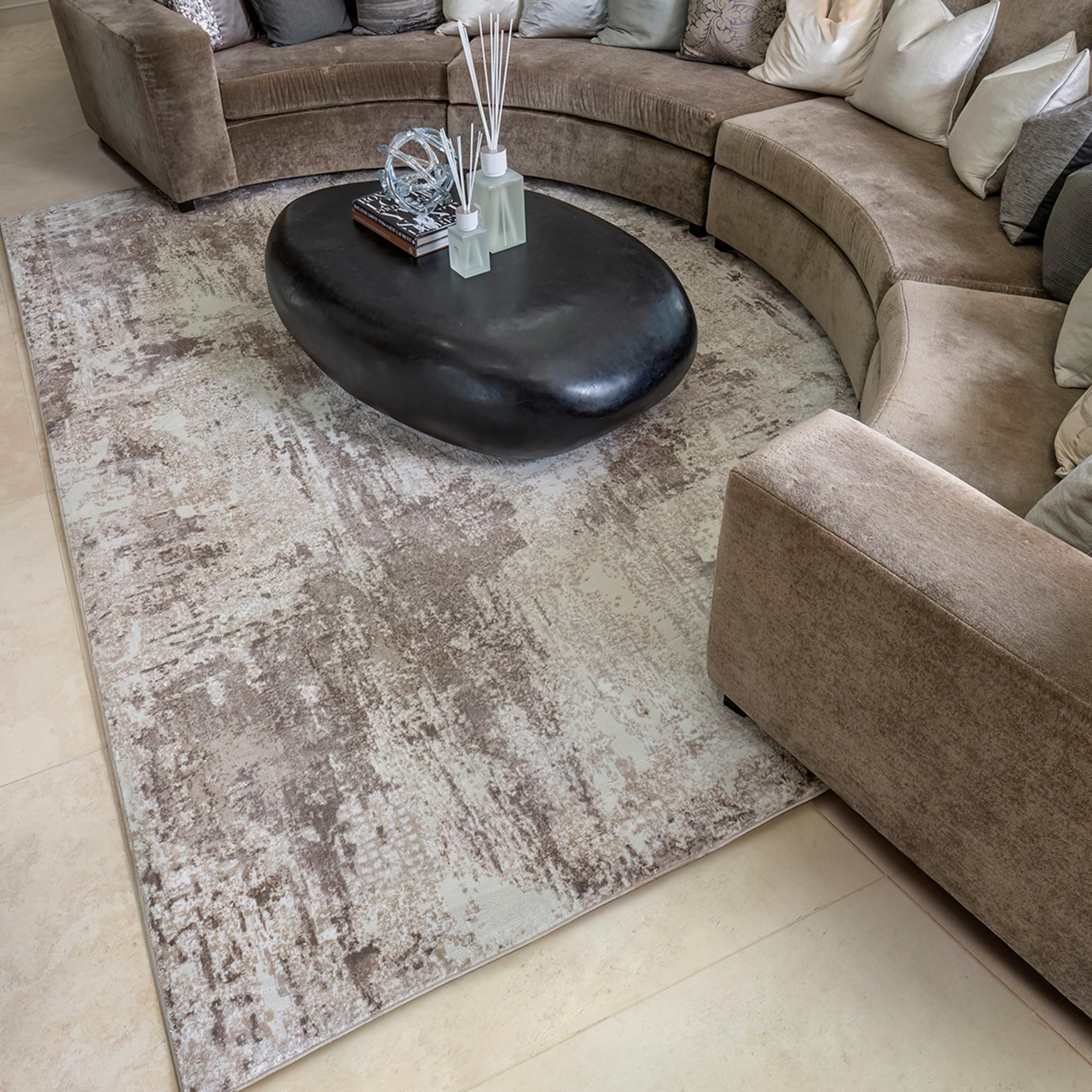 London Rug Company by Dawn Ward - Rugs for Living Room 160x230cm, Luxury Rug from Award-Winning Designer - Neutral Cream Beige Area Rug for Bedroom, Dining Room, Hallway - Short Pile, Medium - Ellie