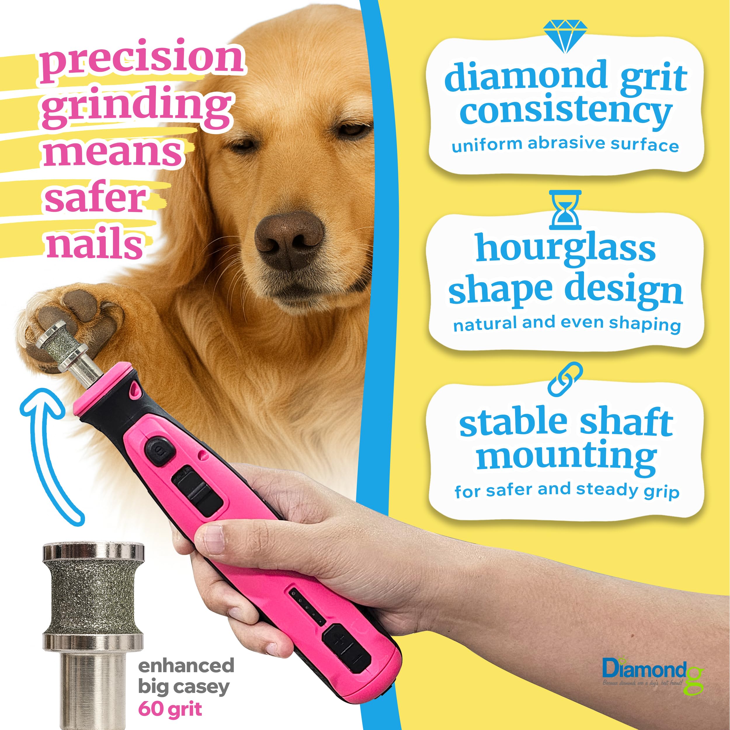 Diamondg - Broca de uñas giratoria profesional de diamante para perros, sin dolor, no tiran del pelo ni se calientan, paquete de 1 (grande)