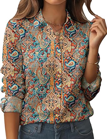 siliteelon Women Button Down Shirts Dress Shirts Long Sleeve Classic-Fit Cotton