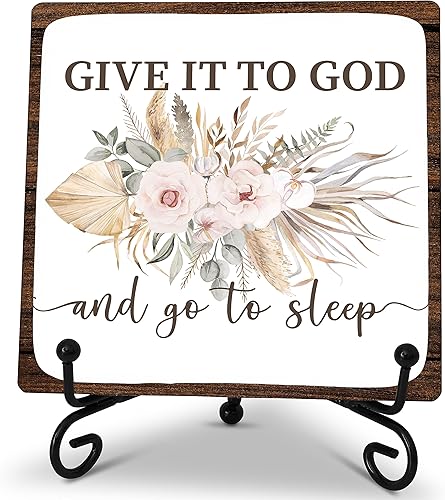 Letrero de madera con soporte de caballete de metal, placa de madera floral bohemia, decoración de mesa, regalos para el hogar, sala de estar,