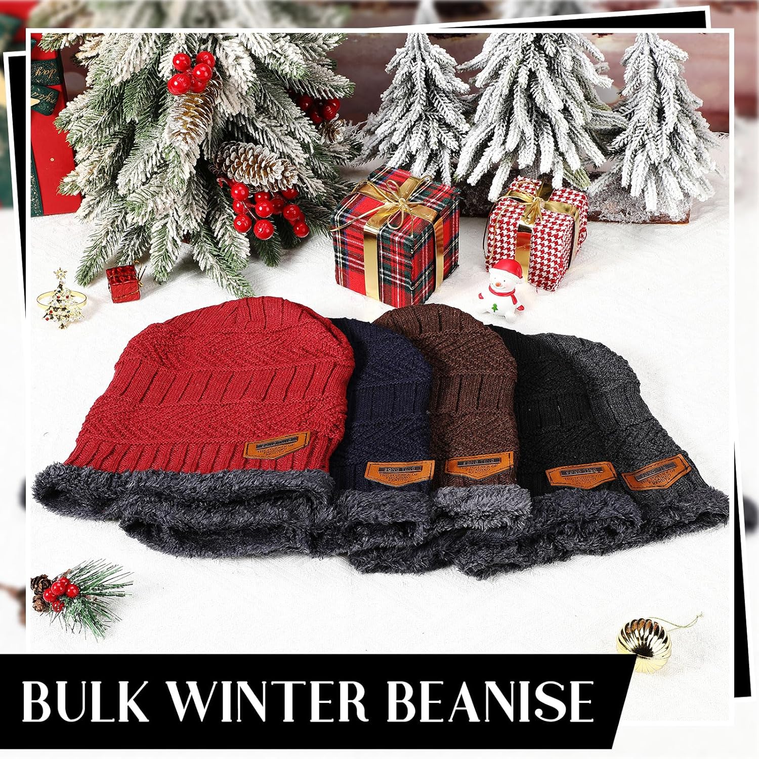 Suhine 24 Pcs Winter Beanie Hats for Men Women Fleece Lined Knit Beanie Winter Warm Slouchy Skull Cap