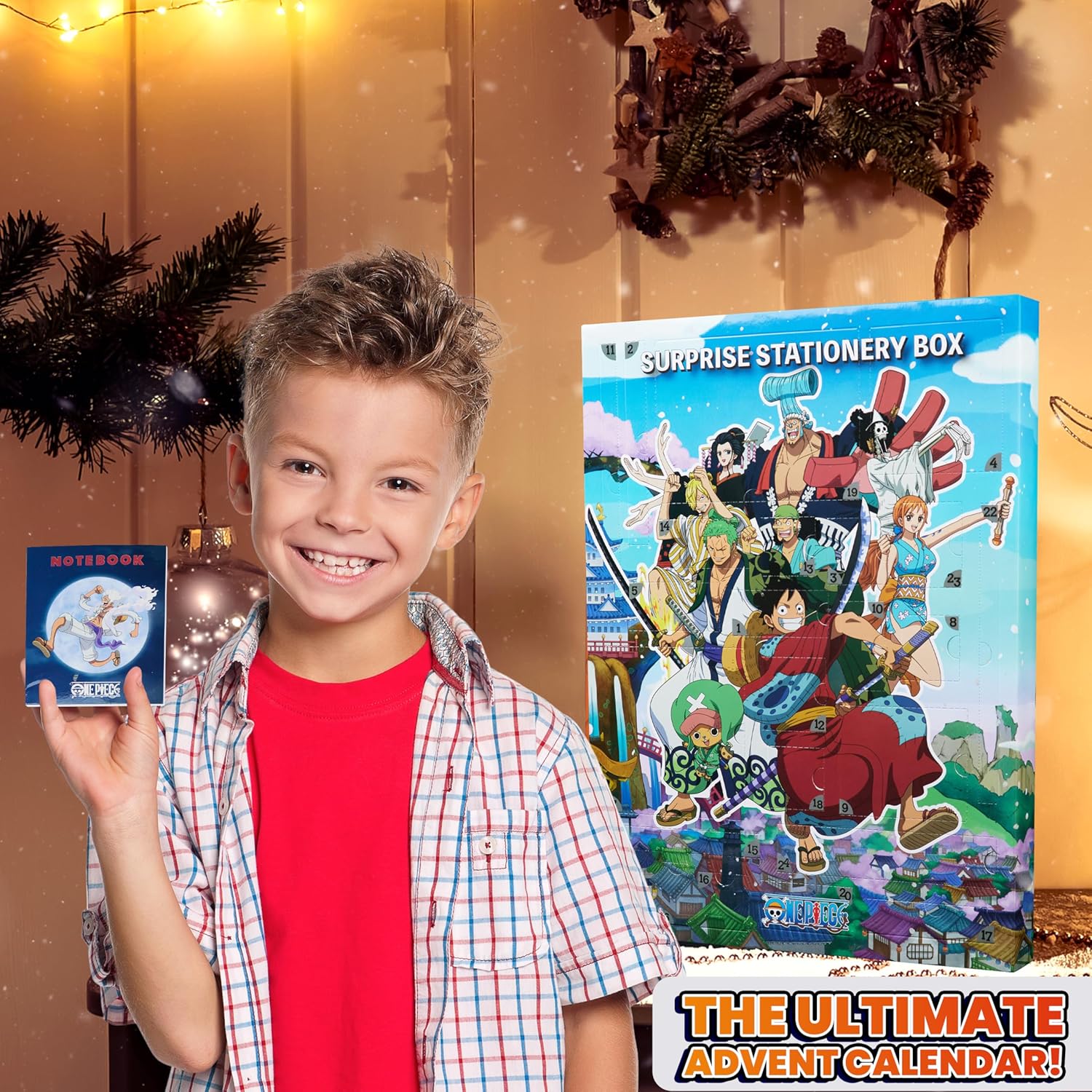 One Piece Advent Calendar 2025 for Kids Teens 24 Surprises with Mini Notebook, Keychain, Pens, Pencils, Luffy Straw Hat Anime Christmas Gifts