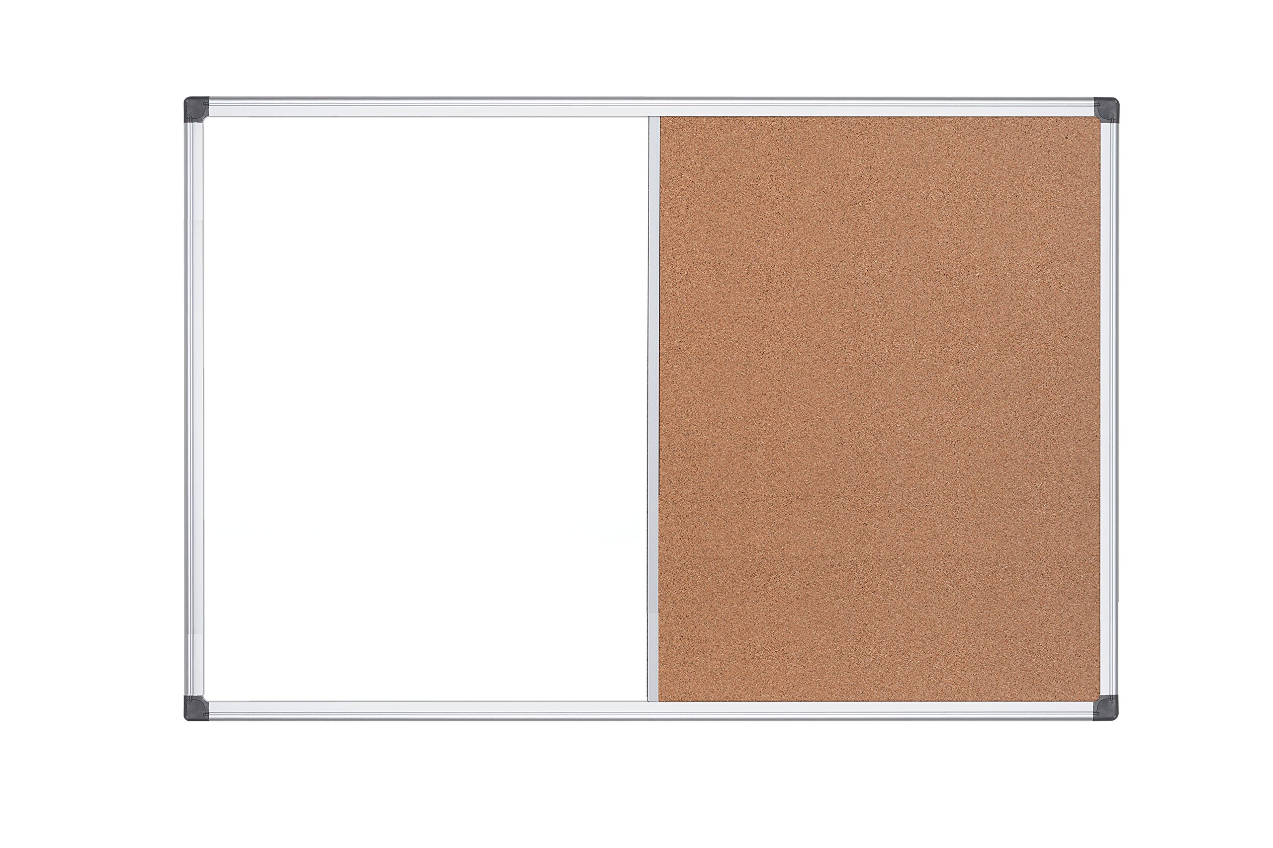 MasterVision Maya Silver Easy Clean Dry Erase/Cork Bulletin Board, 3' x 4', Aluminum Frame (XA0502170)