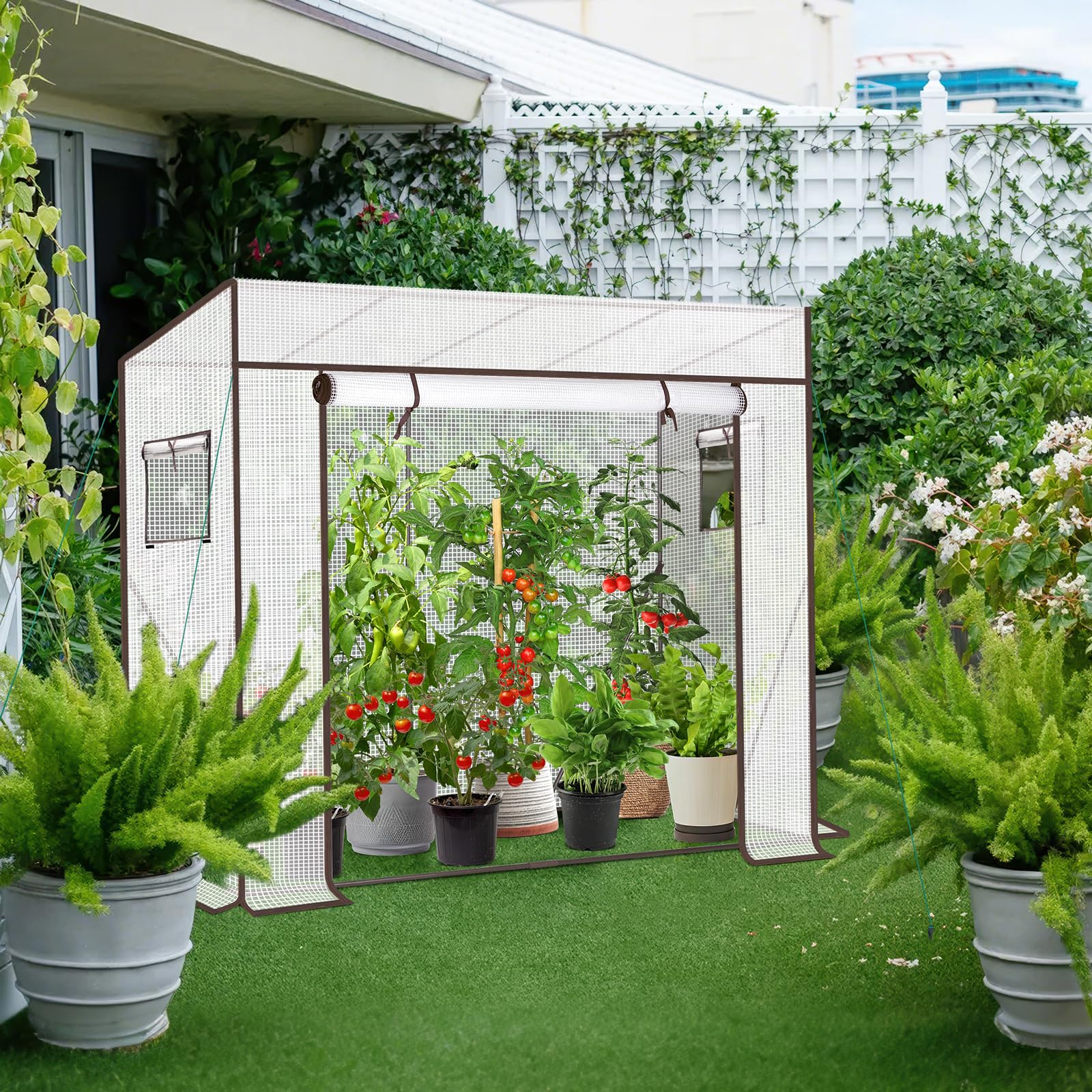 Sekey Gewächshaus Tomatengewächshaus 200x170x77 cm, Begehbarers Tomaten Gewächshaus Foliengewächshaus Balkon Outdoor - Stabil, Winterfest, UV-Beständig, Weiß