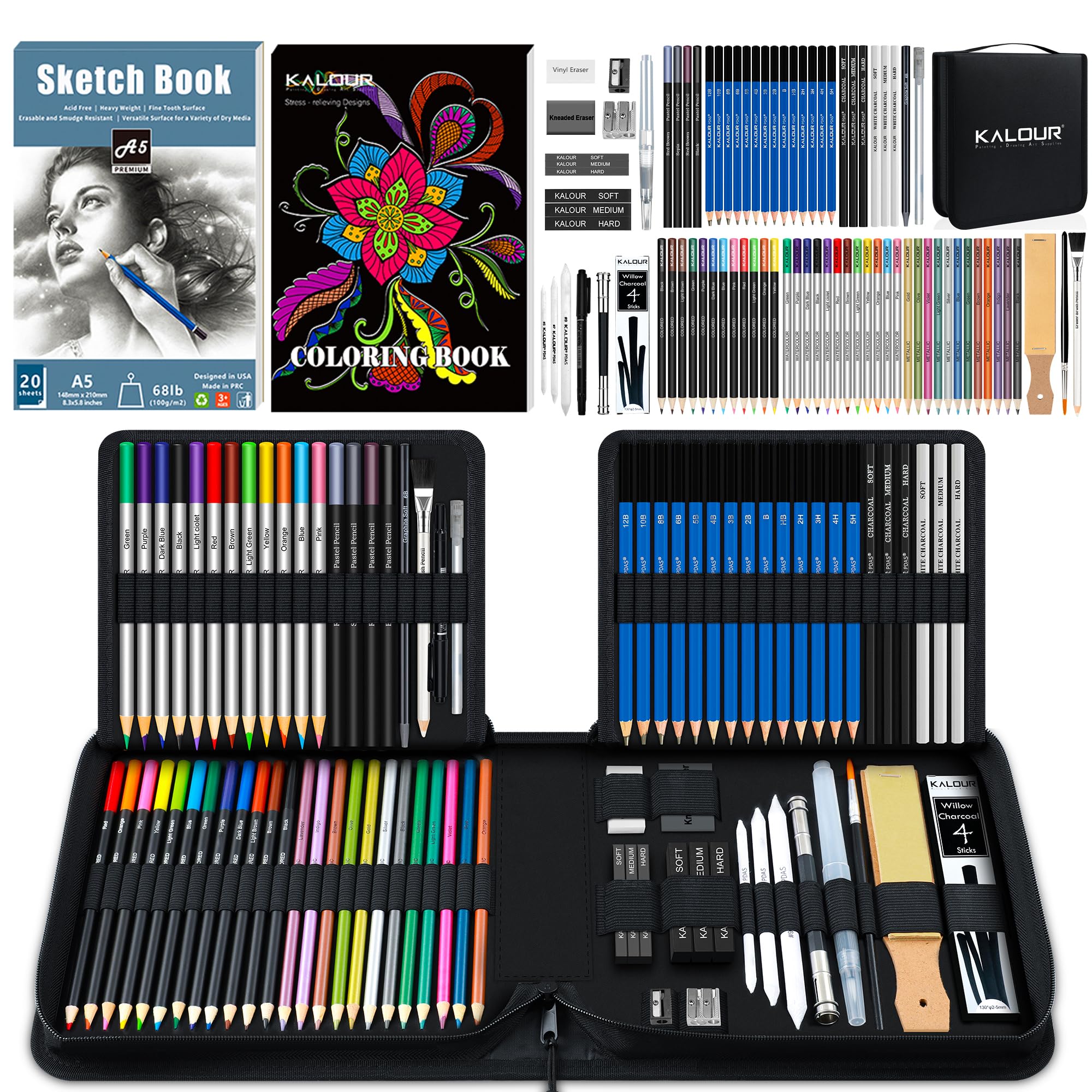 Sponsored Ad - KALOUR 82 Pack Drawing Sketching Kit, Pro Art Supplies with Sketchbook, Include Tutorial,Colored, Graphite, Charcoal, Watercolor,Metallic & Pastel Pencils, Drawing Set for Adults Teens Beginner