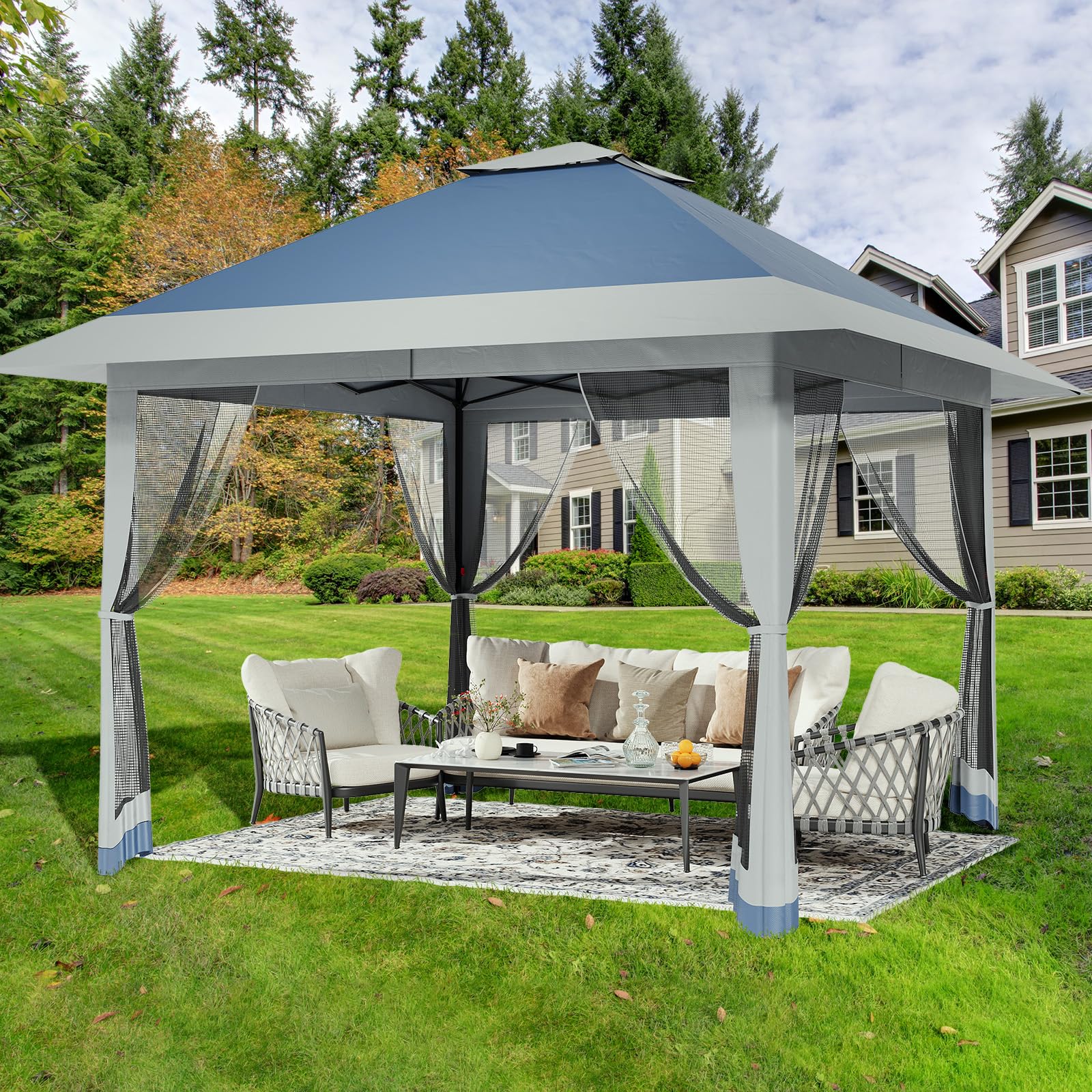 4 x 4 m Pop Up Gazebo, Waterproof Pop Up Tent with 4 Mosquito Net Side Panels, Heavy Duty Gazebo with Carry Bag, 360° Ventilation, Instant Event Shelter for Patio, Garden, Family Parties and Camping - Image 8