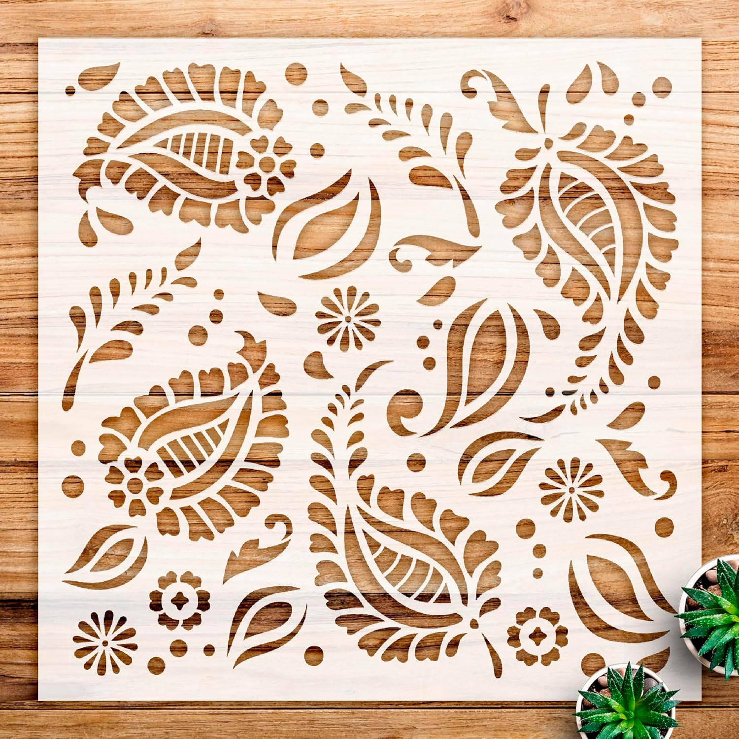 Floral Leaf Paisley Stencil Pattern for Home Decor and Crafts, Reusable Mylar Template for Painting Walls, Wood Signs, and DIY Projects - Size A2 (16.5" x 16.5")