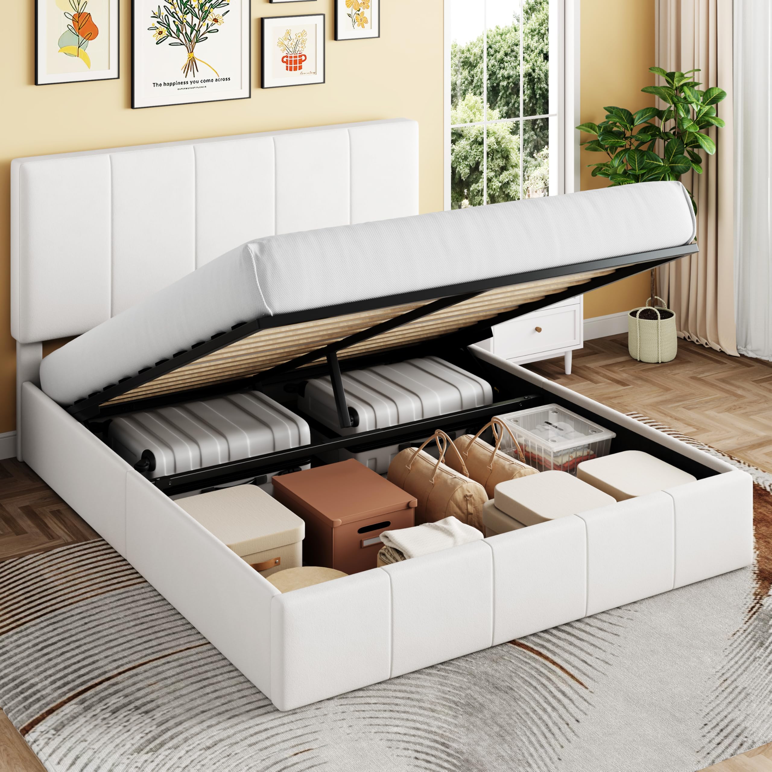 SHA CERLIN Full Size Lift Up Storage Bed Frame, Adjustable Headboard, Hydraulic Support, Velvet Upholstered, Easy Installation, No Box Spring Needed,