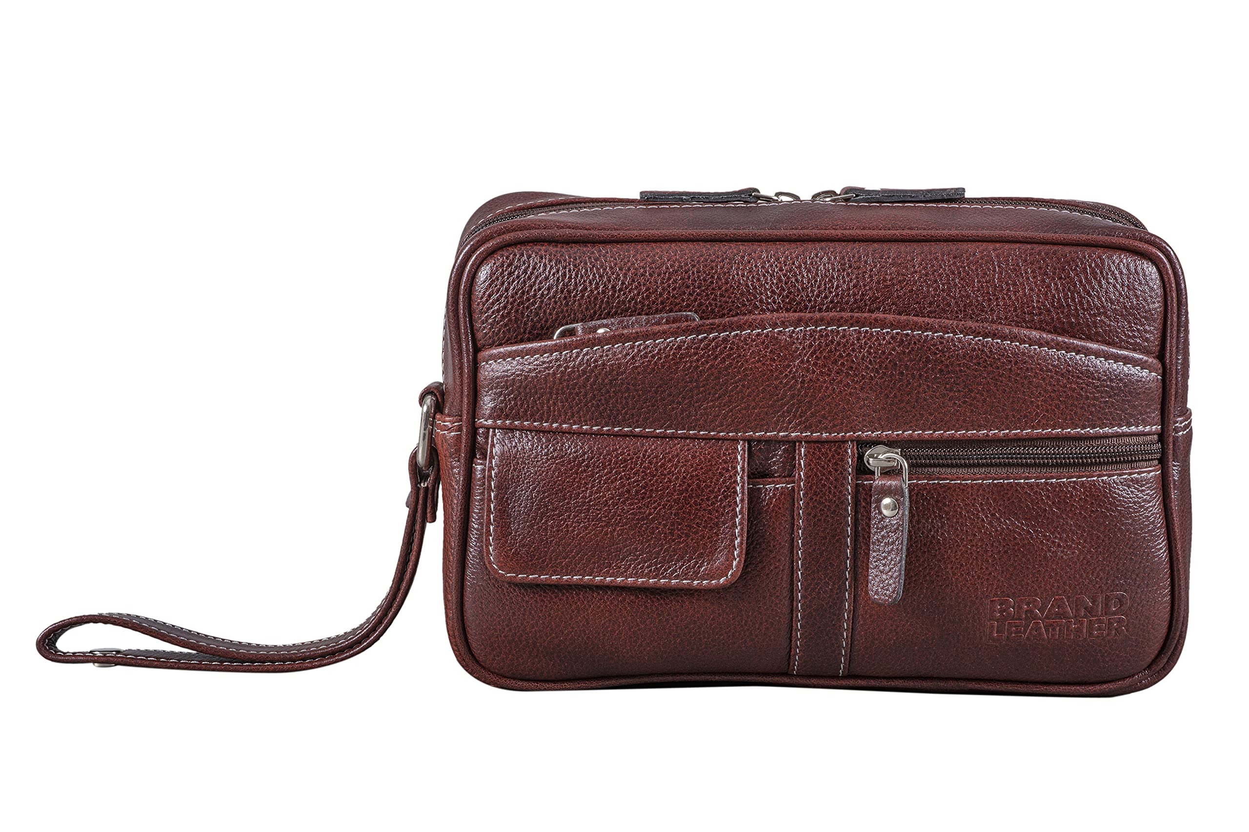 genuine leather toiletry bag cash pouch/money carrying pouch/handbags/multipurpose travel pouch (brown)