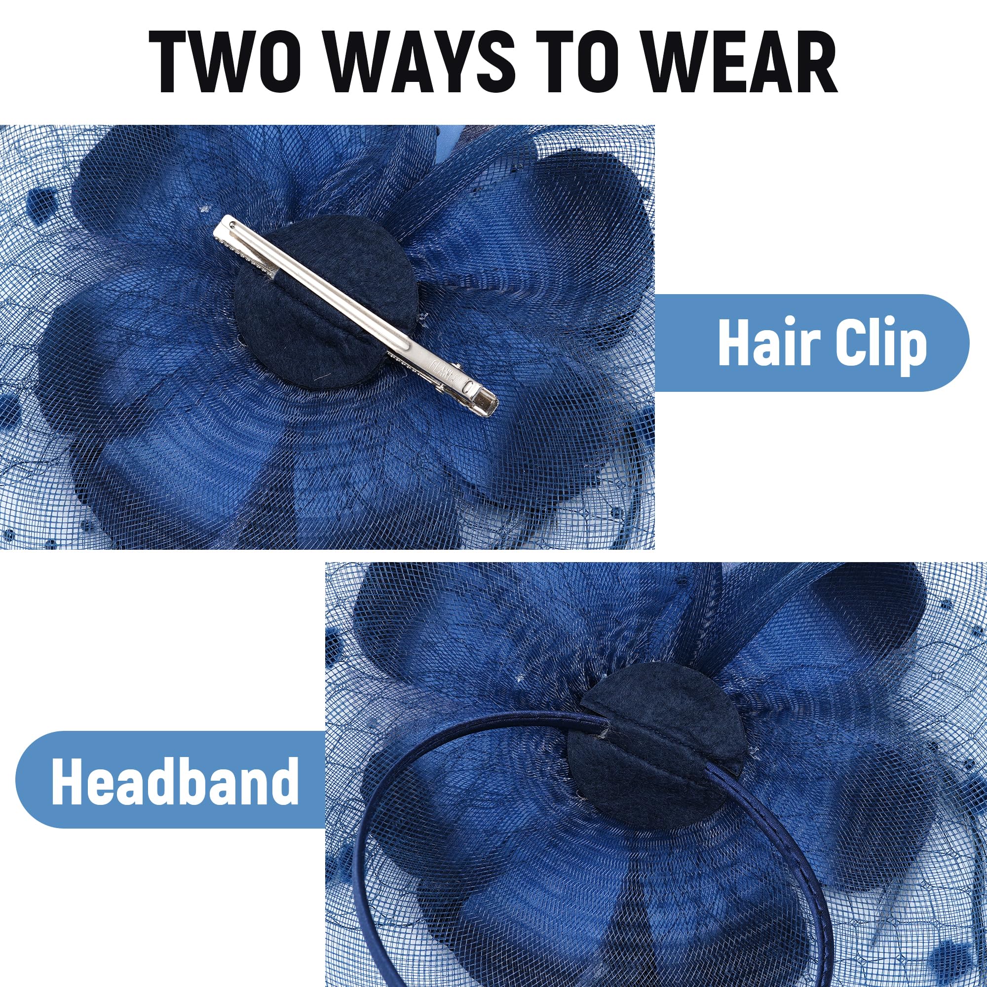 Haakong 20s Fascinators Hat for Women Tea Party Headpiece Mesh Feathers Hair Clip for Bridal Wedding in use