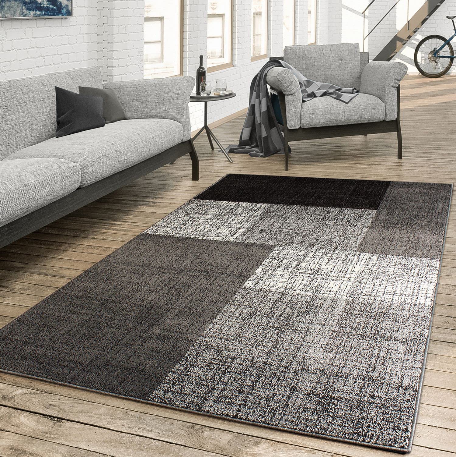 TT Home Tapis Salon Chambre Adulte Poils Ras Vintage Moucheté Moderne Motif Geometrique, Couleur: Gris, Dimension:140x200 cm