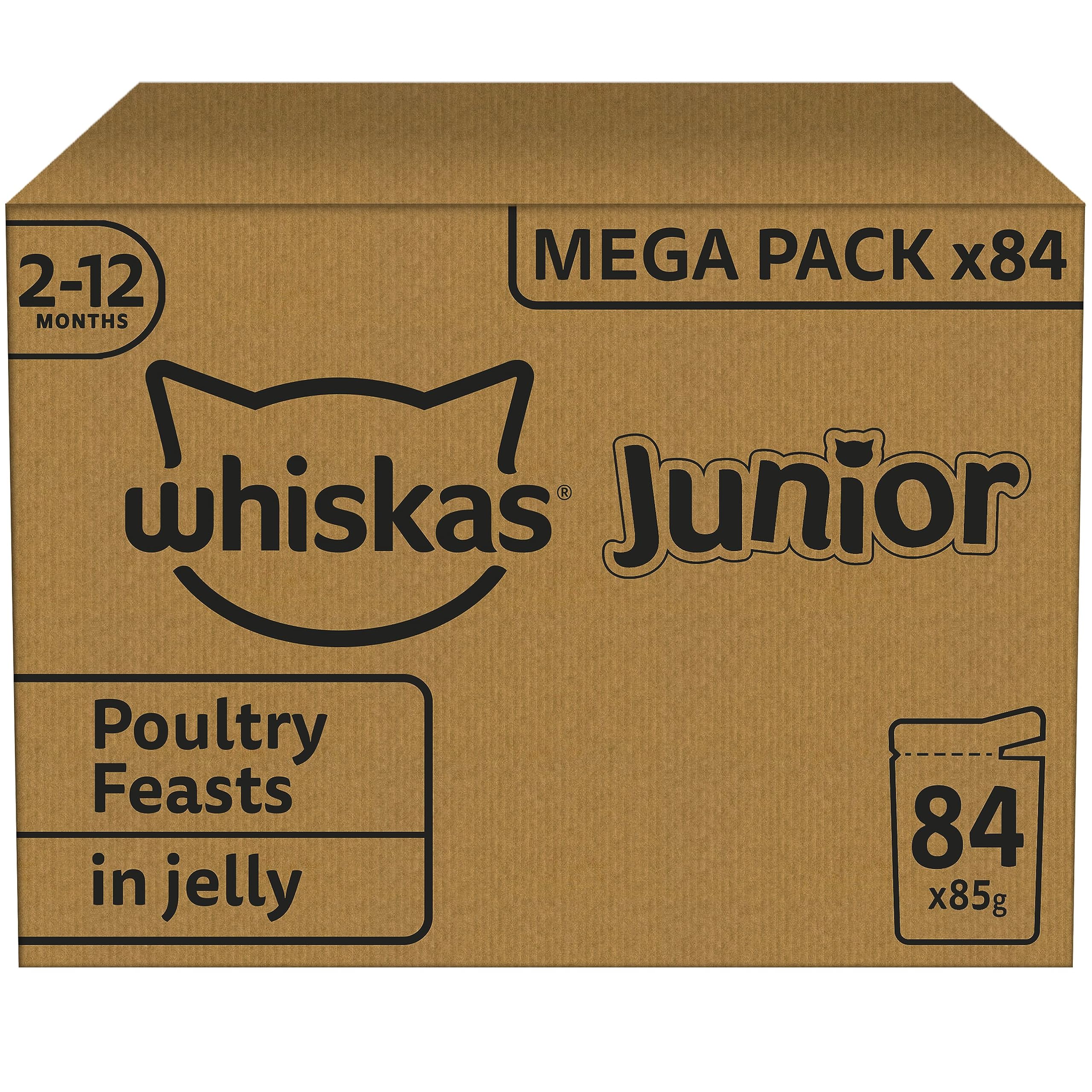 Whiskas Comida húmeda junior - Aves - Selección en gelatina - Bolsas de comidas 84 x 85g