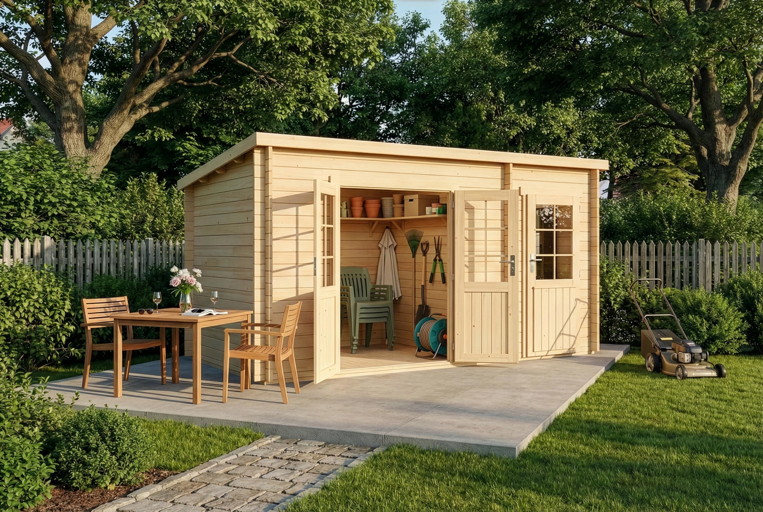 Alpholz Gartenhaus Maria aus Holz in Naturbelassen, 28 mm Wandstärke mit 2 Räumen 450 x 250cm Pultdach