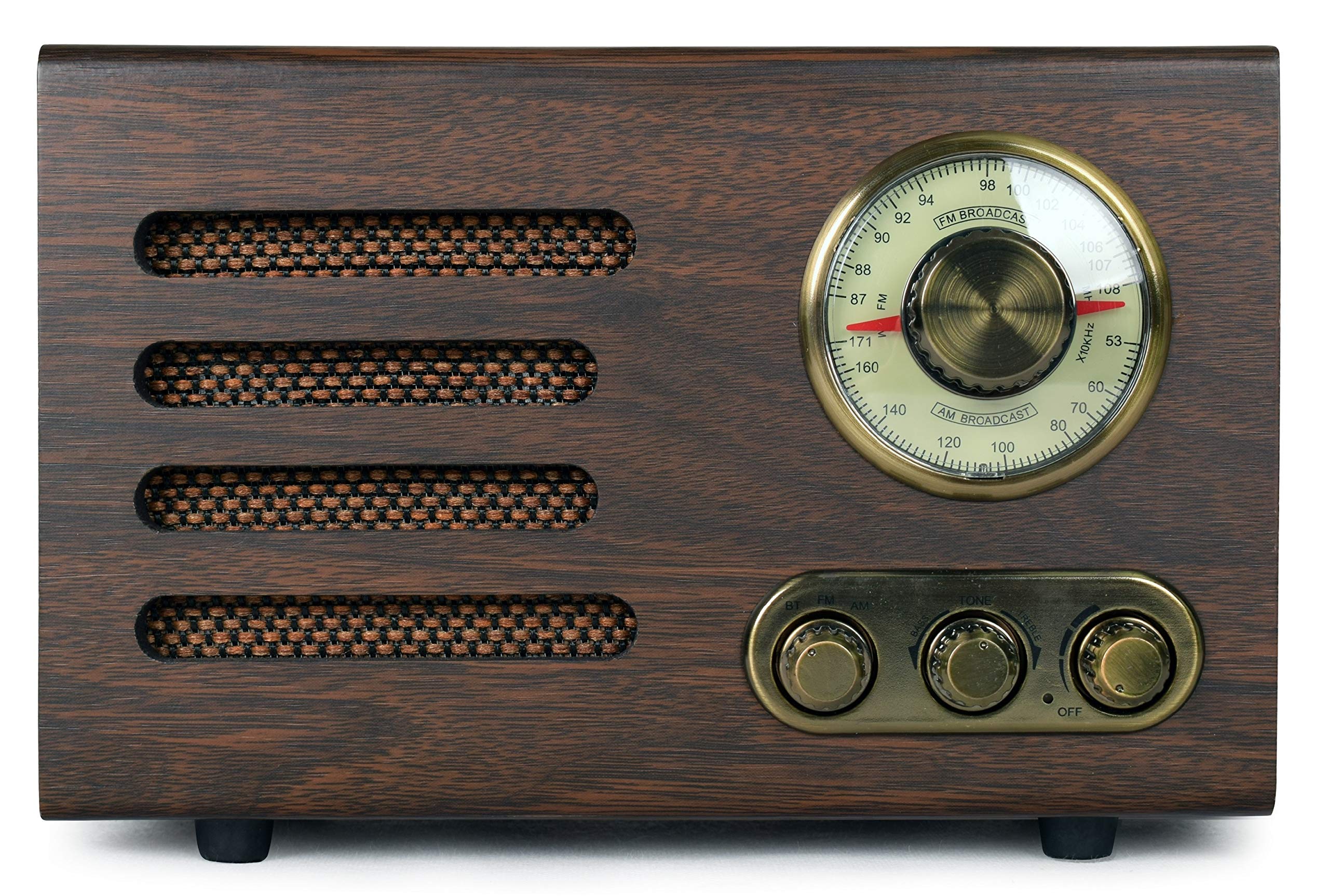 LoopTone AM FM Vintage Antenna Radio with Bluetooth Speaker,Retro Wood ...
