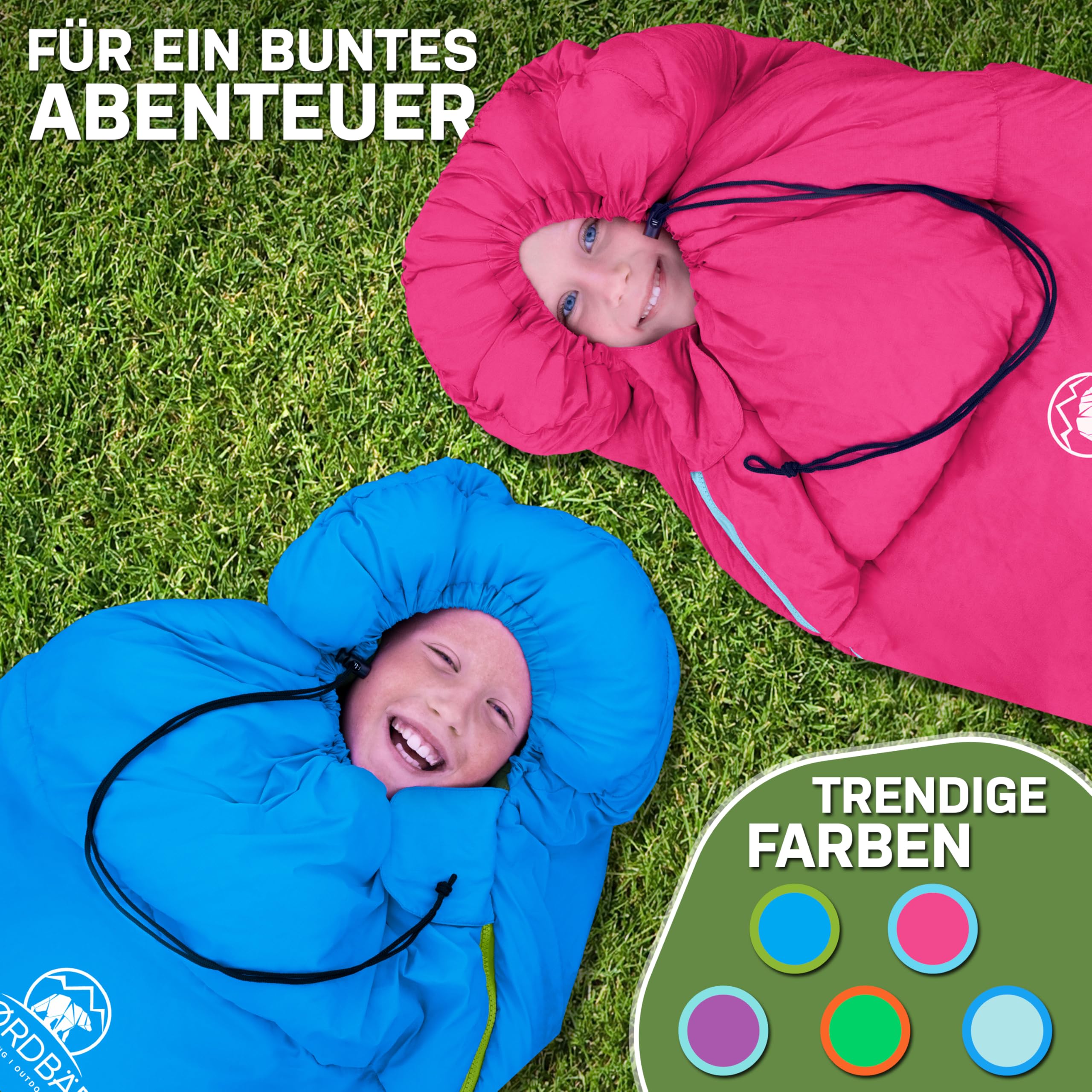 NORDBÄR® Kinderschlafsack für Jungs & Mädchen bis 145 cm Körpergröße | Innenfutter aus 100% Baumwolle | Mumienschlafsack leicht & warm | Kinder Outdoor Schlafsack [1200g] | Camping Kinderschlafsäcke