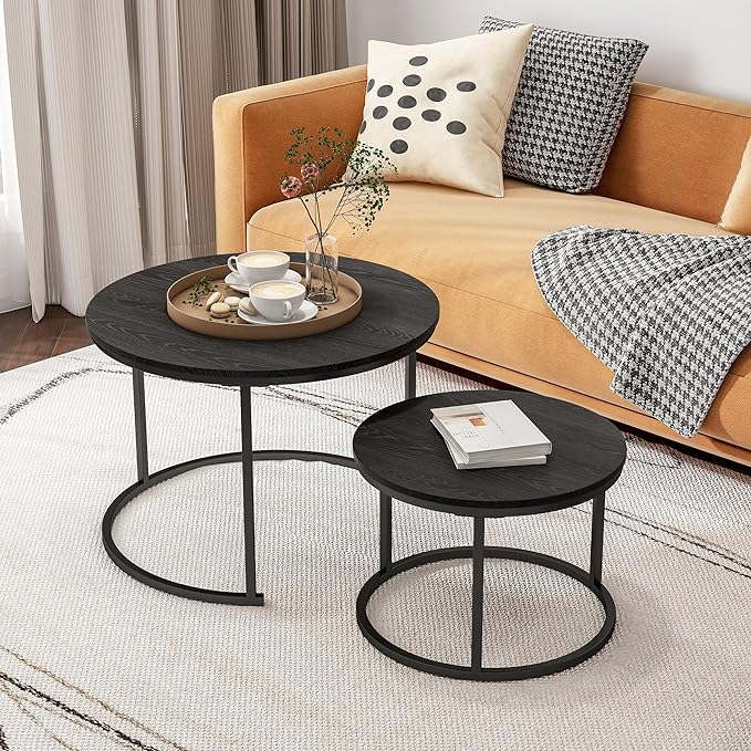 Amazon.com: HOJINLINERO Round Coffee Table Set of 2 End Tables for ...