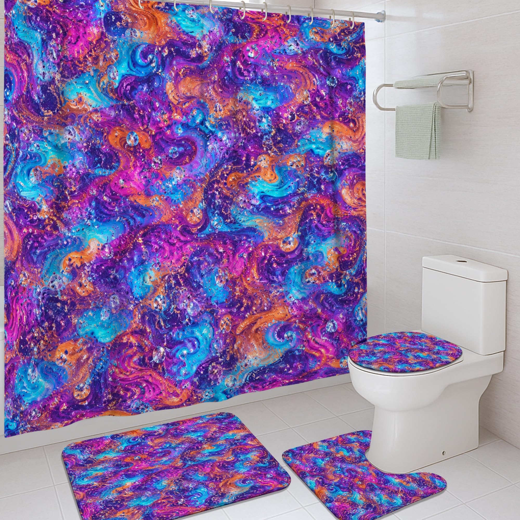 Rideau de douche anti éclaboussures imperméable marbré violet pour chambre d'amis