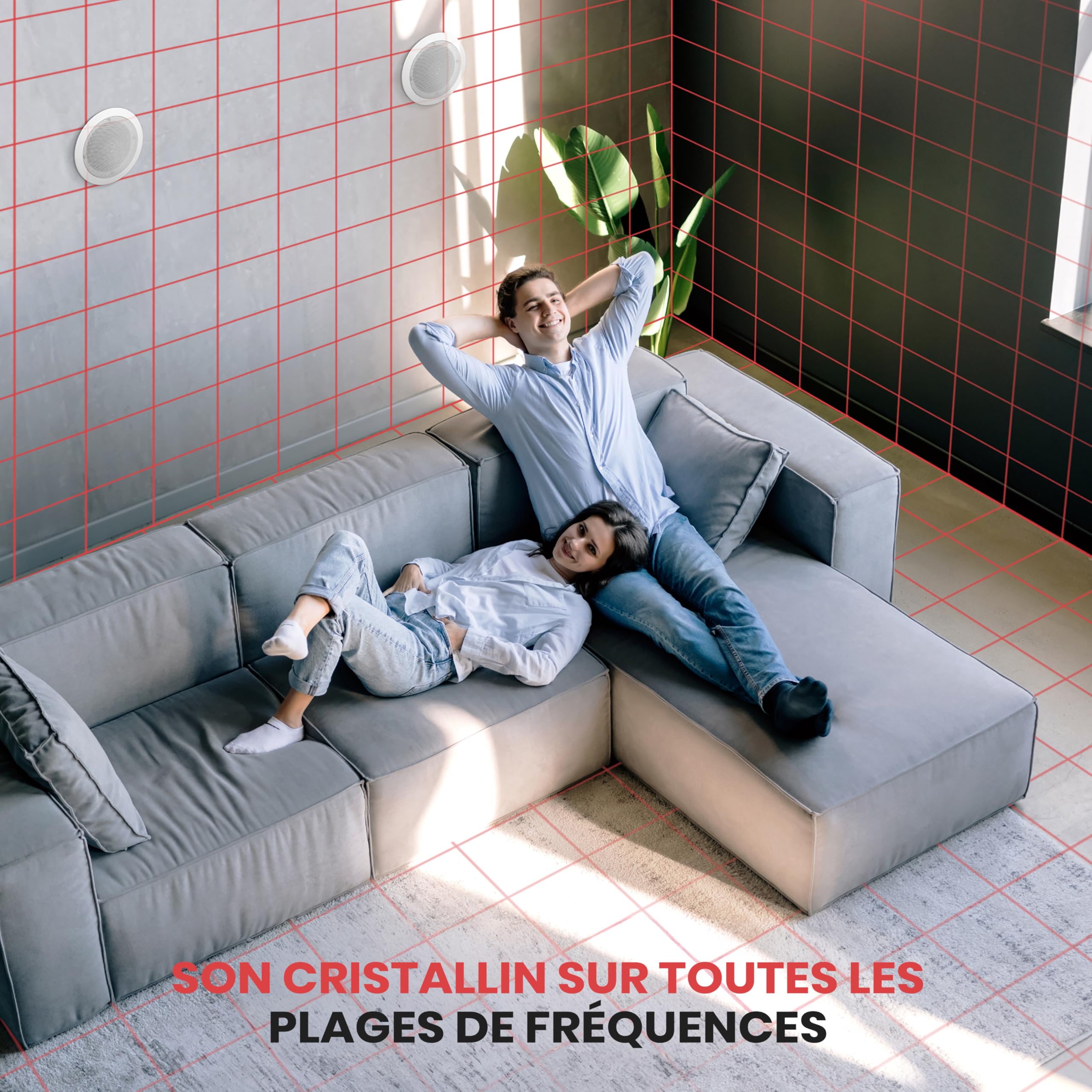 Pyle Système d’Enceinte Plafond Bluetooth 16,5 cm, Système d’Enceinte Plafond/Murale 2 Voies avec Connexions Rapides, Grilles Rondes/Carrées, Amplificateur 4 Canaux, 200 Watts, Haut Parleur Bluetooth