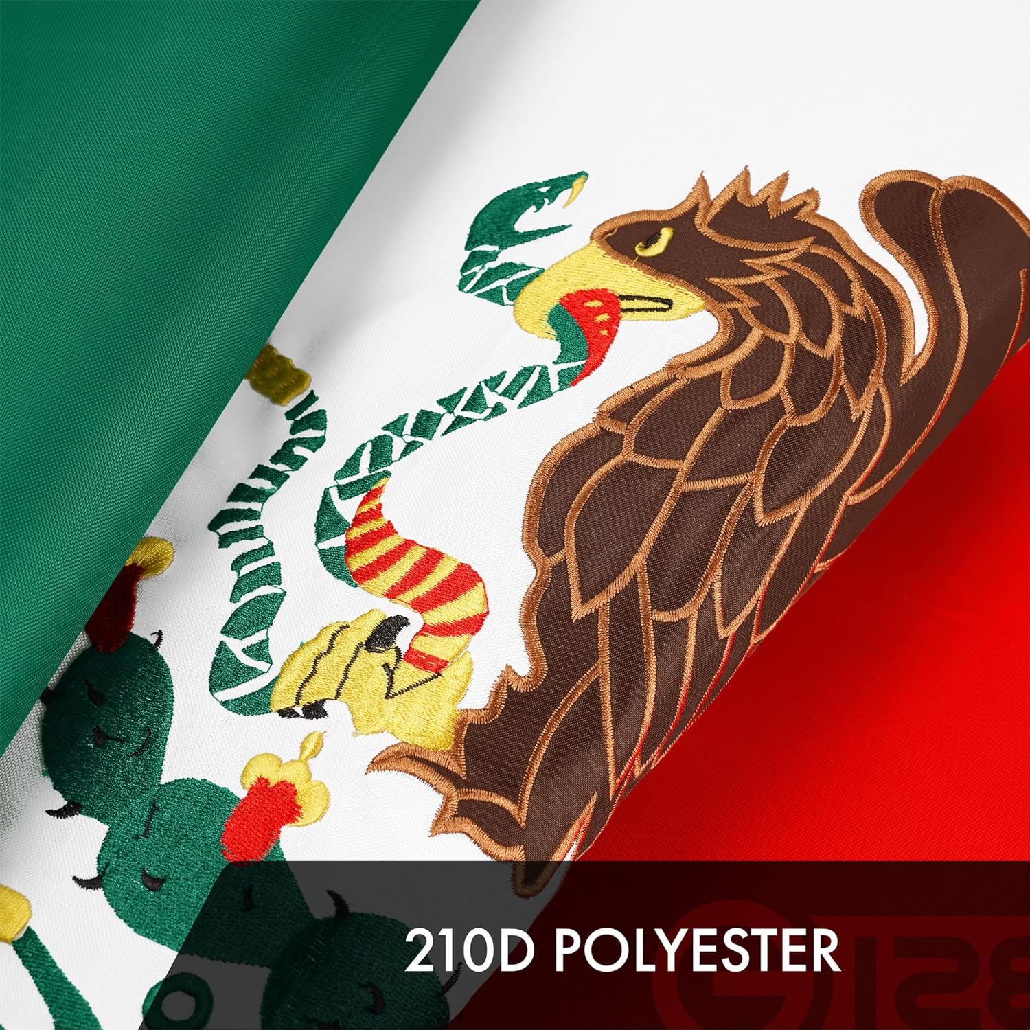 G128 Mexico Mexican Flag | 3x5 Ft | ToughWeave Series Embroidered 210D Polyester | Country Flag, Embroidered Design, Indoor/Outdoor, Vibrant Colors, Brass Grommets, Quality Polyester