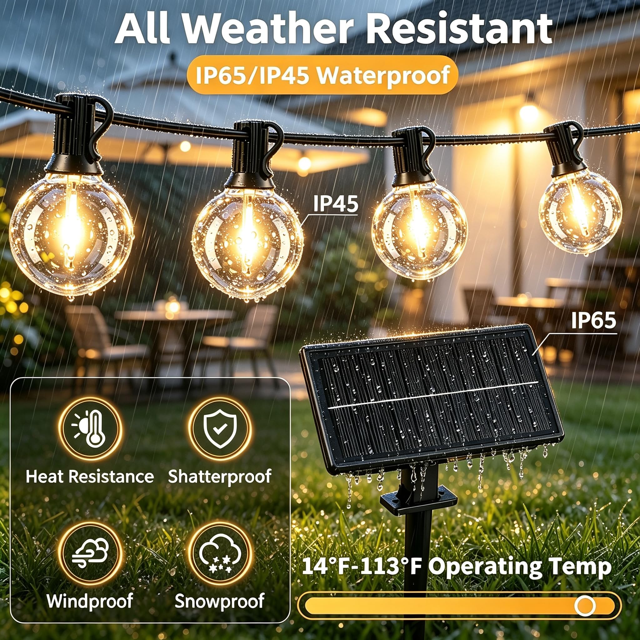 Guirlande Lumineuse Exterieure Solaire 15M, 21 Ampoules Incassables | étanche Guirlande Guinguette, Chargement Solaire ou USB, 3 Modes idéale pour Jardins, Terrasses, Pavillons, Balcons, Cafés