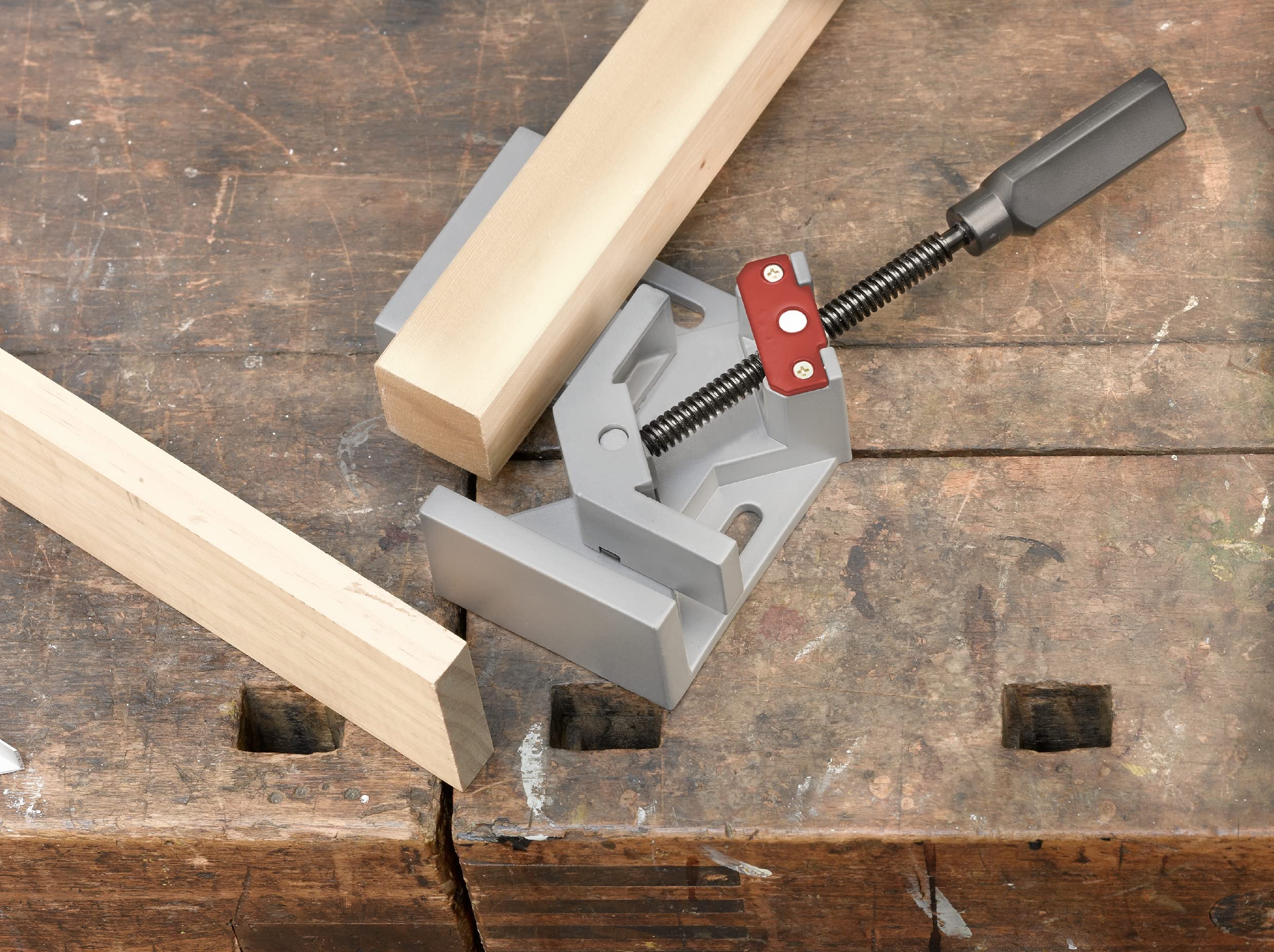 kwb 9833-00 angle clamp for 90° angled opening, 68 mm, jaw height 35 mm, swivel spindle and cymbal holder, cast aluminium with solid clamping screw