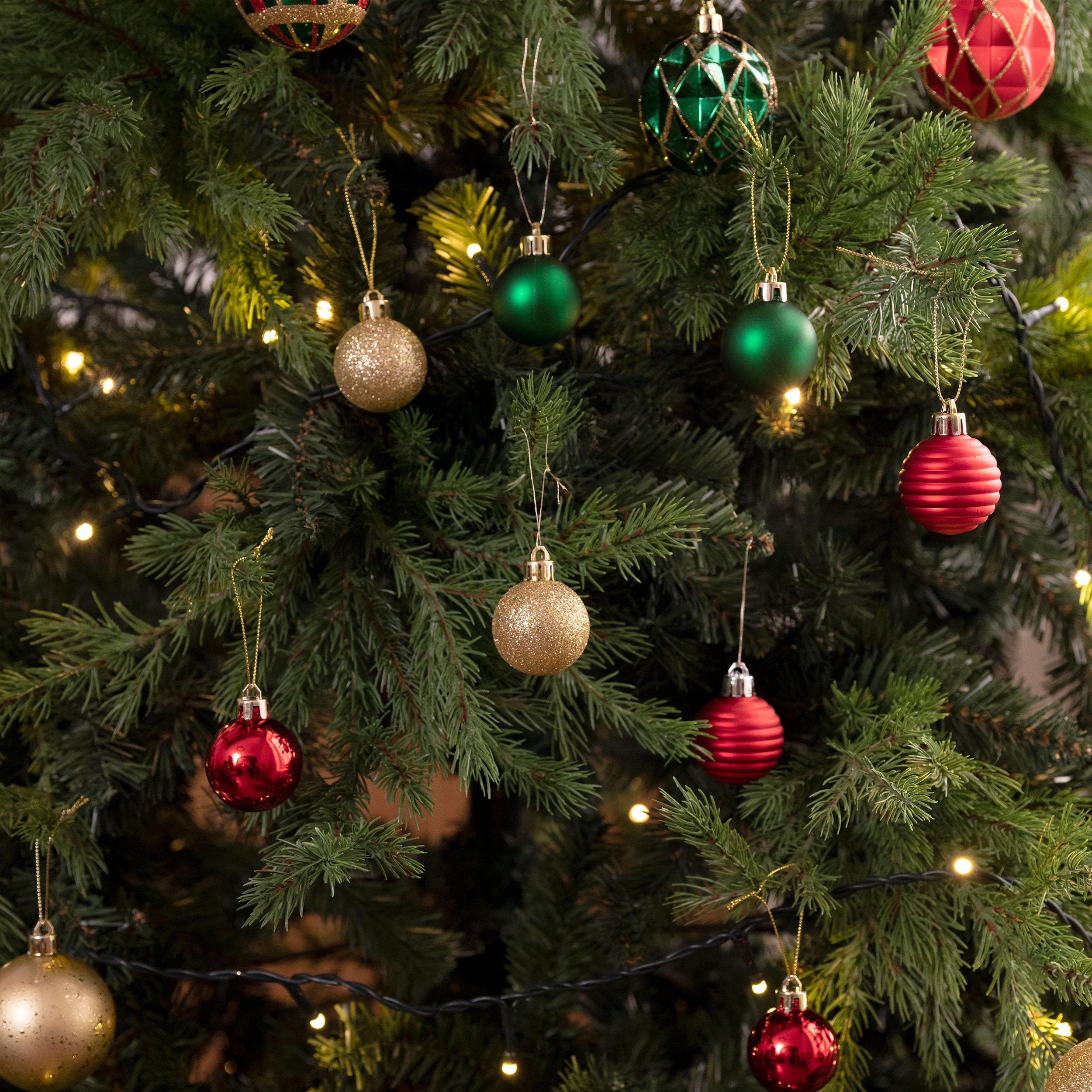 Valery Madelyn 1.57 Inches Small Christmas Tree Decorations Ornament Set for 4th of July Fall Halloween, 24ct Red Green Gold Shatterproof Hanging Ball Ornaments Holiday Party Decor