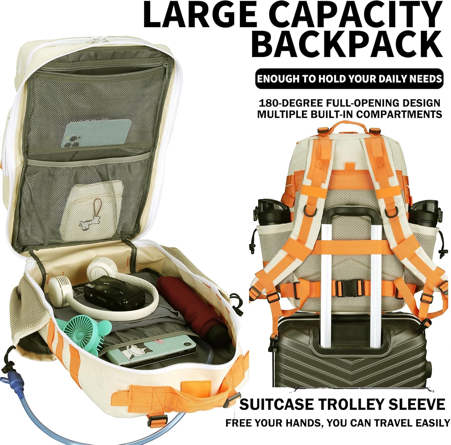 Military Tactical Backpack 45L/25L 3 Day Assault Pack Molle Daypack Hiking Backpack for Men and Women (Beige-Yellow, 45L) - Image 5