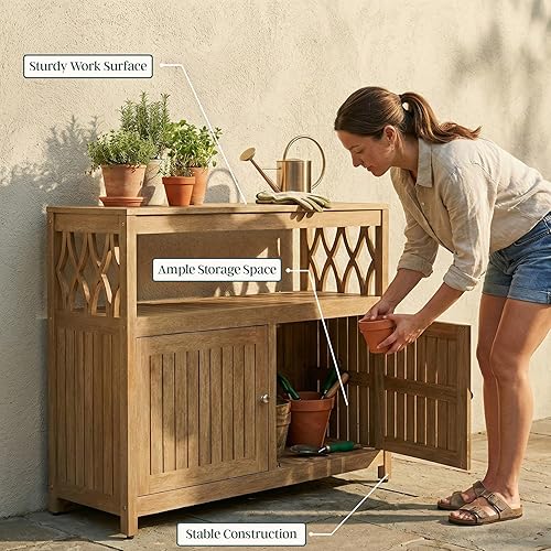 Miniatura 12 de DTY Outdoor Living Longs Peak - Aparador de madera de eucalipto, gabinete de buffet al aire libre con almacenamiento, acabado Biscotti resistente a