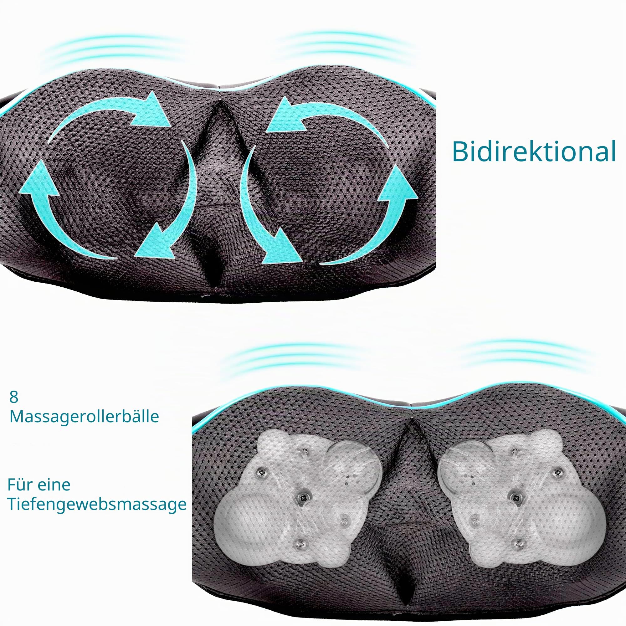 Shiatsu Rücken-, Schulter- und Nackenmassagegerät mit Wärme - Deep Tissue 3D Knetkissenmassagegerät für Nacken, Rücken, Schultern, Füße, Beine - elektrische Ganzkörpermassage