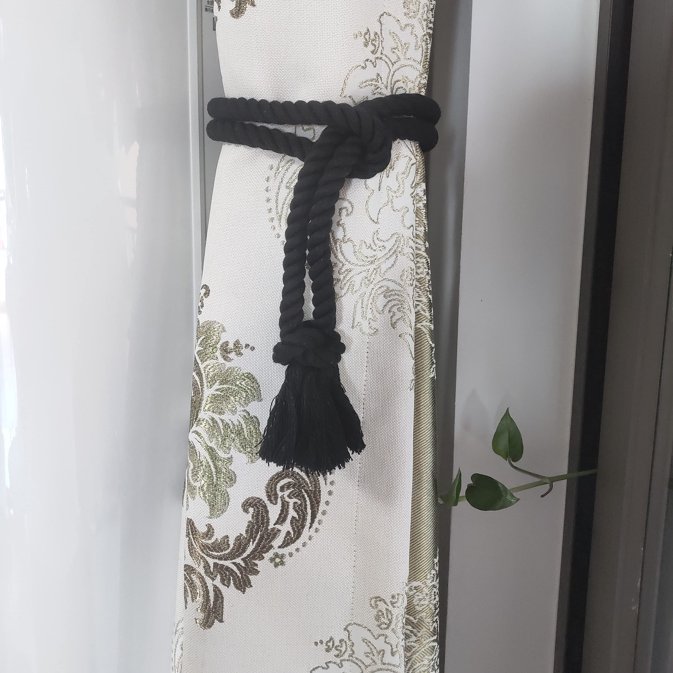 CSPARKV Lot De 2 Embrasses De Rideaux Avec Grande Boule Tissée En Coton Tissé à La Main Pour Rideaux Dexterieur Noir 2 85532851