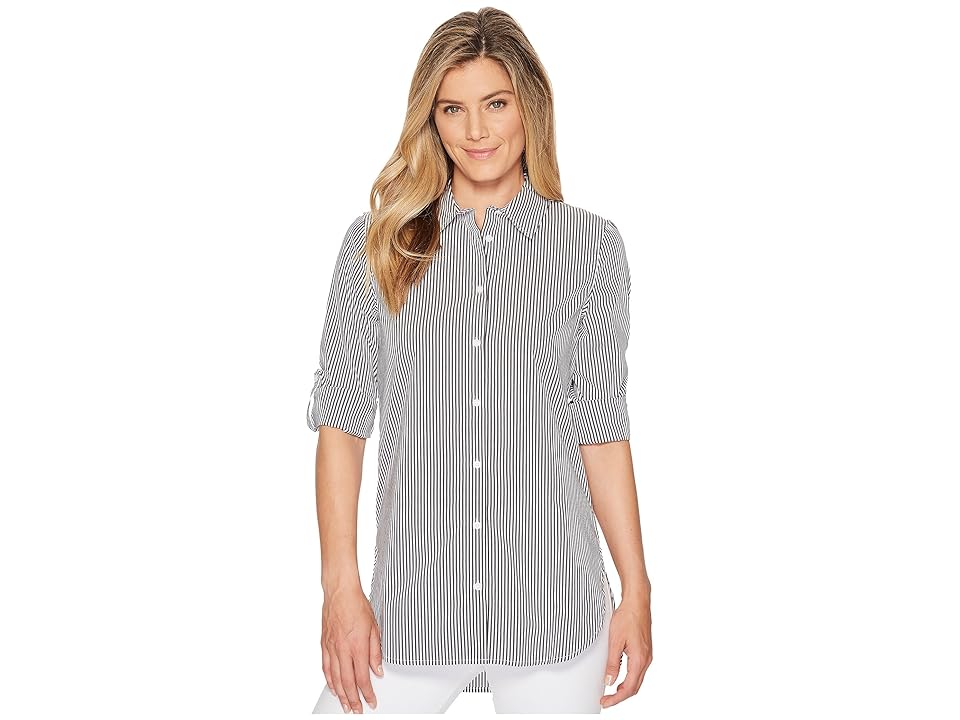 

Calvin Klein Striped Boyfriend Top (Black Stripe) Women's Clothing